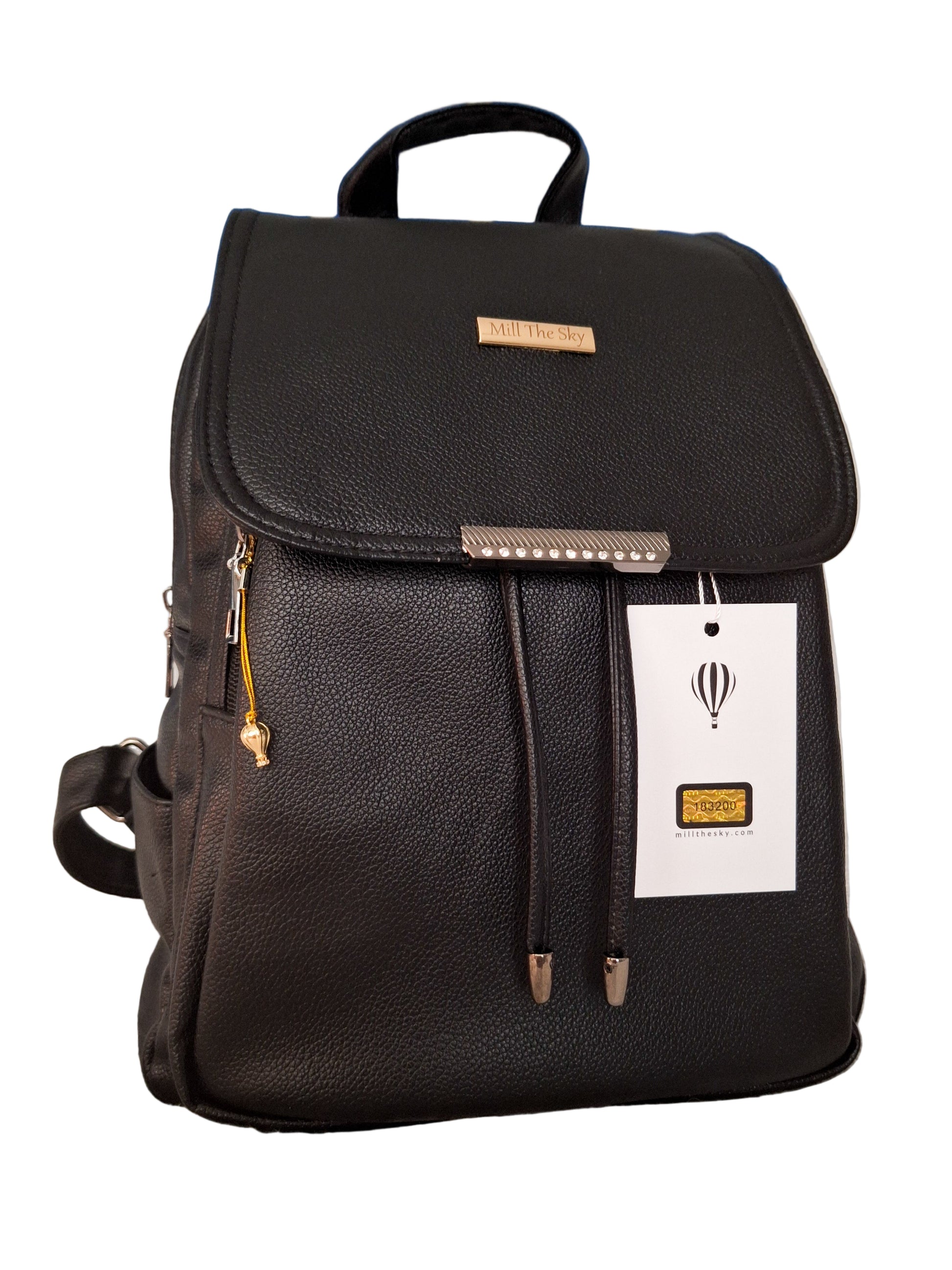 Mill The Sky: The-ONE Womens Faux Imitation Leather Mini Backpack Day Shoulder Bag. BLACK My Store