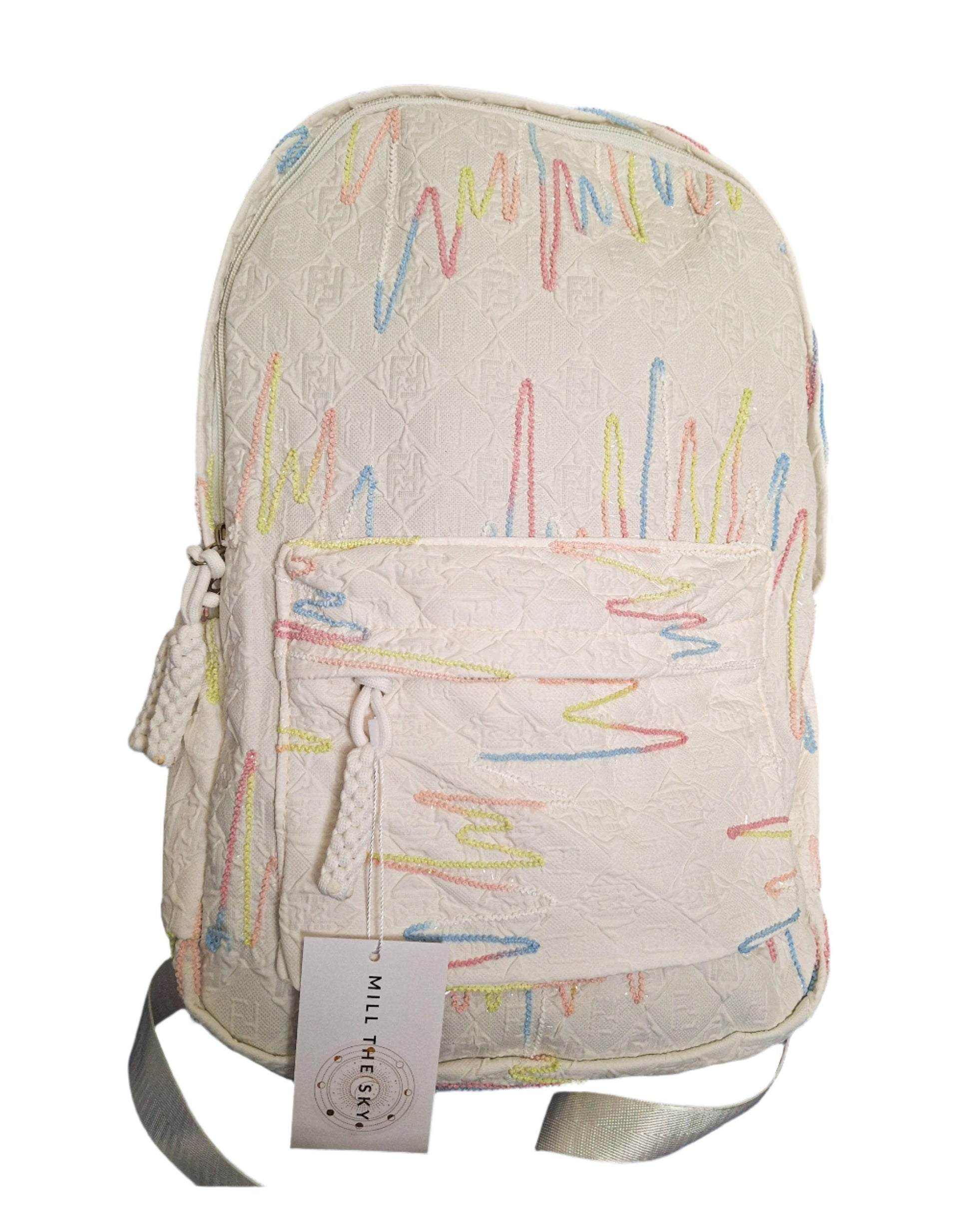 Mill The Sky: Angel-MARSHMALLOW Candy White & Rainbow Full Size Sparkle Backpack My Store