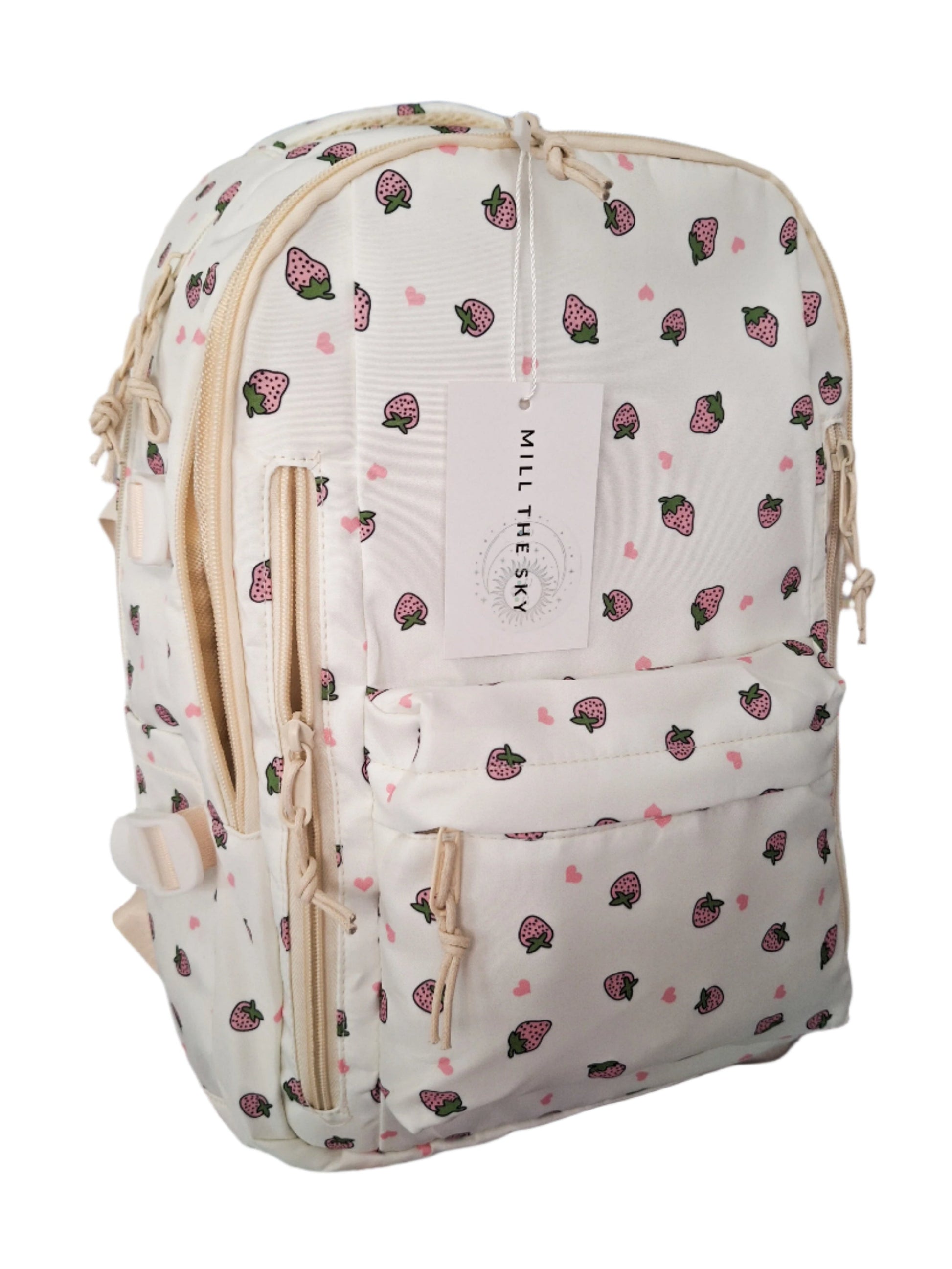 Mill The Sky: Fred-BERRY Stylish Strawberry Print Two-Pouch Casual Day Backpack Mill The Sky