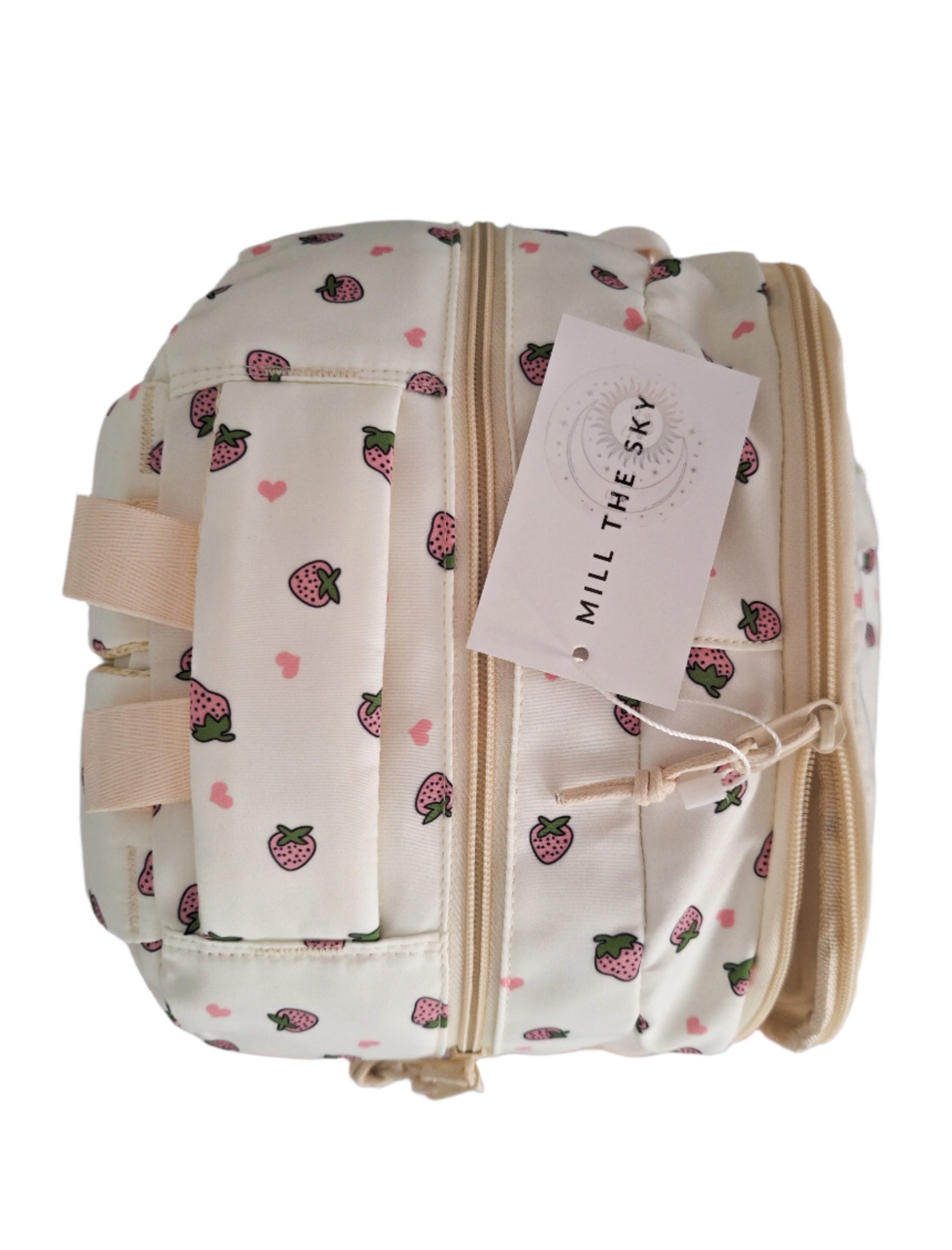 Mill The Sky: Fred-BERRY Stylish Strawberry Print Two-Pouch Casual Day Backpack Mill The Sky