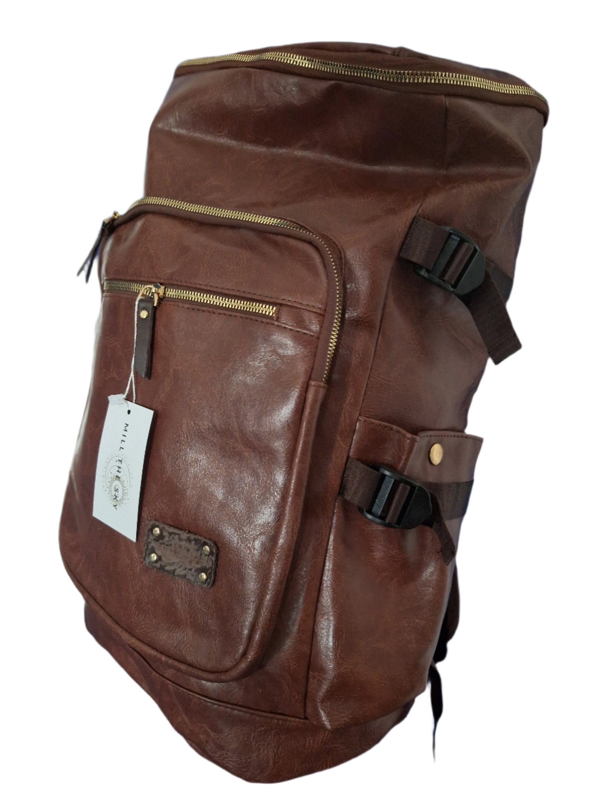 Mill The Sky: Big-TALLER Large Distressed Faux Leather Hiking & Travel Backpack. MOCCA BROWN. Extra Large Tall 50cm Capacity Format My Store