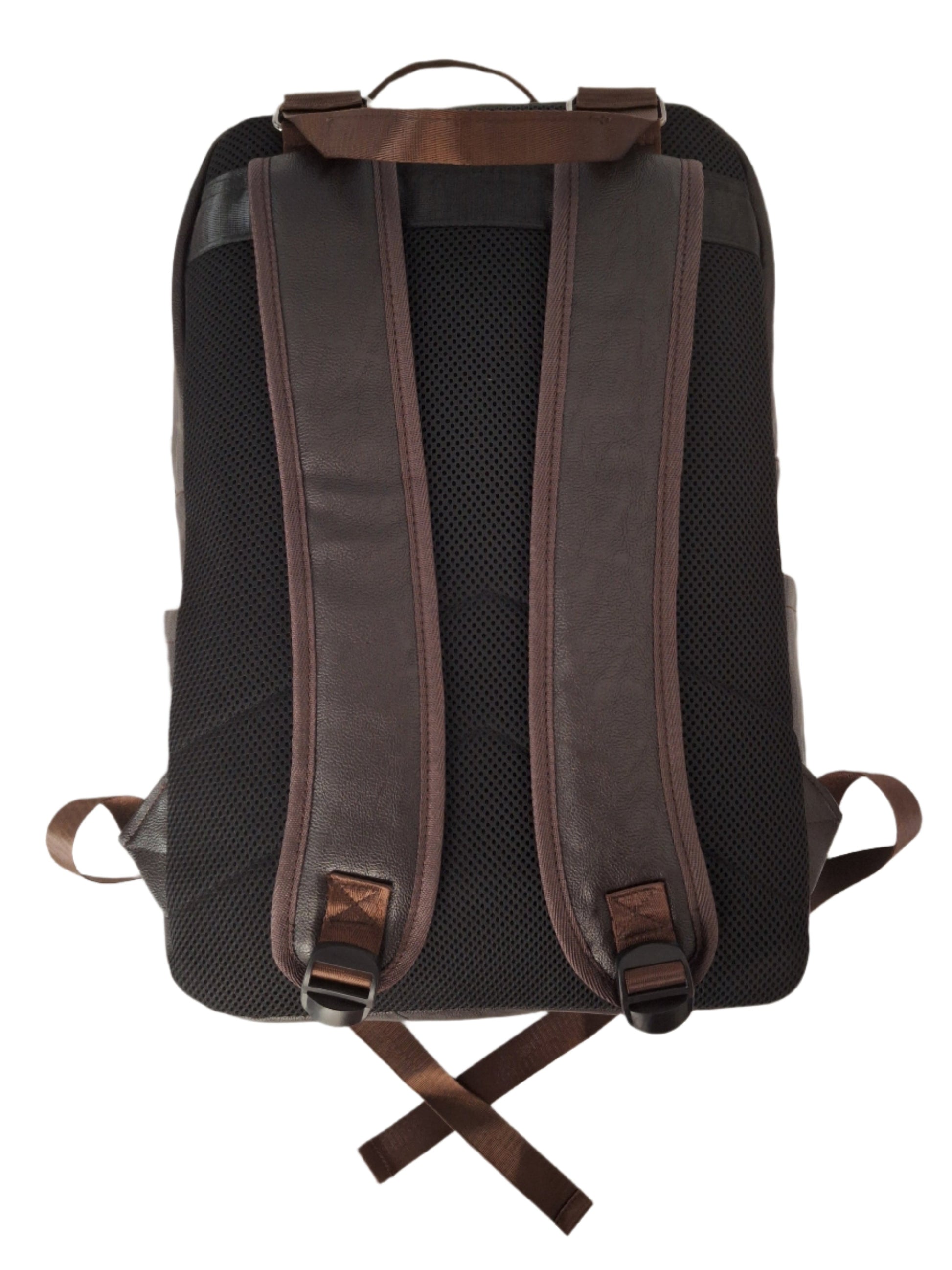 Mill The Sky: Tour-CUBE Top Holder Handcrafted Distressed Faux Leather Backpack. DARK BROWN. Rectangular Fill My Store