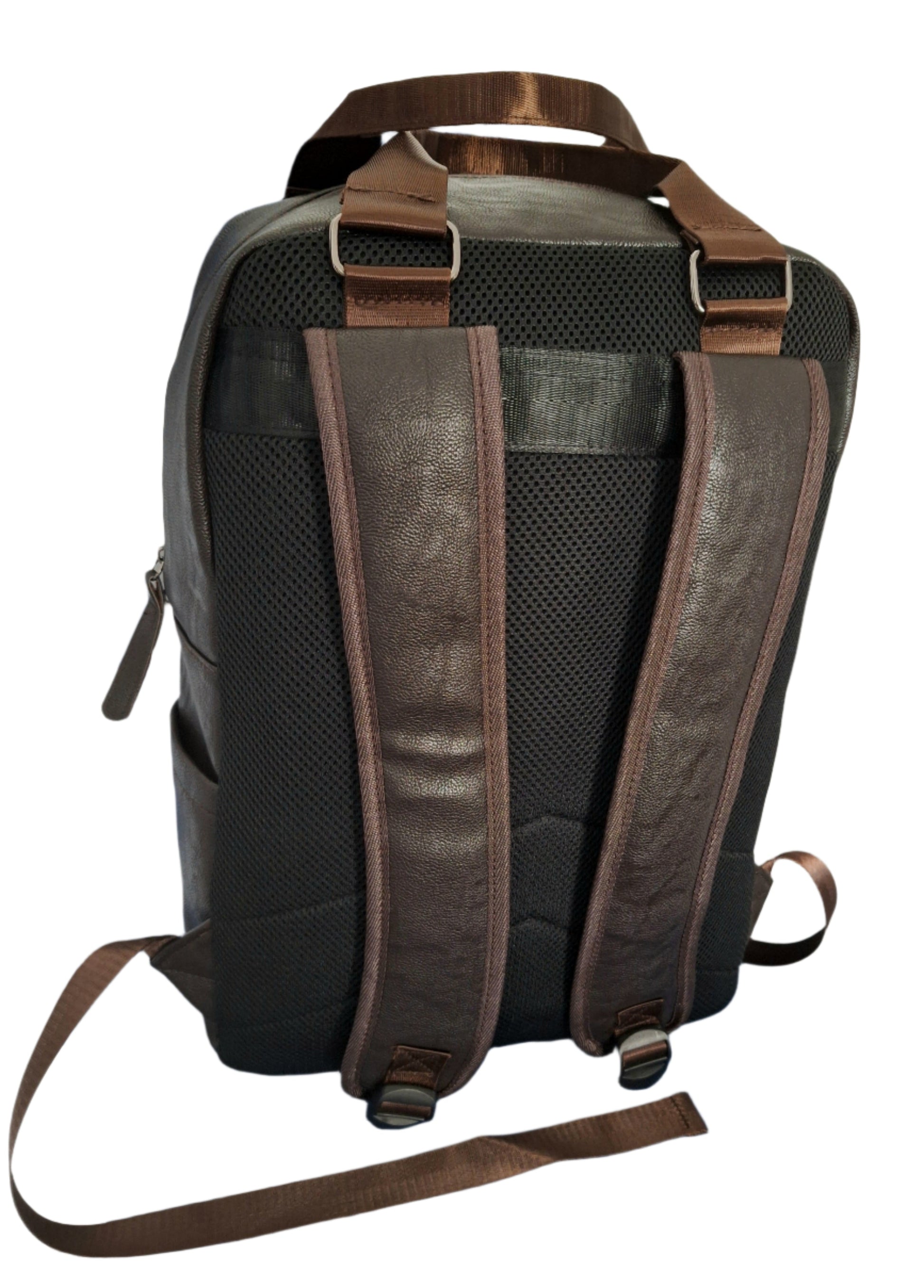 Mill The Sky: Tour-CUBE Top Holder Handcrafted Distressed Faux Leather Backpack. DARK BROWN. Rectangular Fill My Store