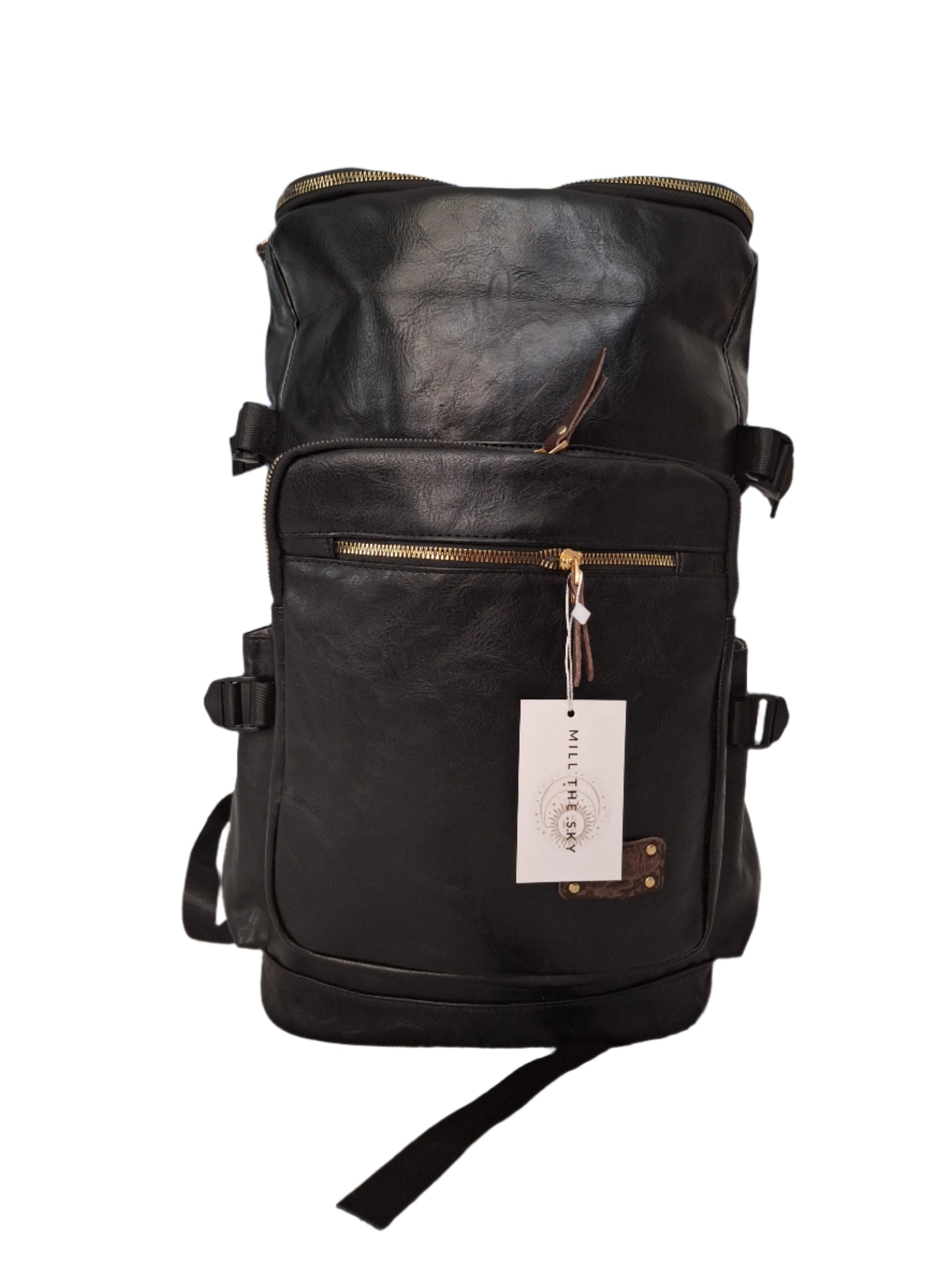 Mill The Sky: Big-TALLER Large Distressed Faux Leather Hiking & Travel Backpack. JET BLACK. Extra Large Tall 50cm Capacity Format My Store