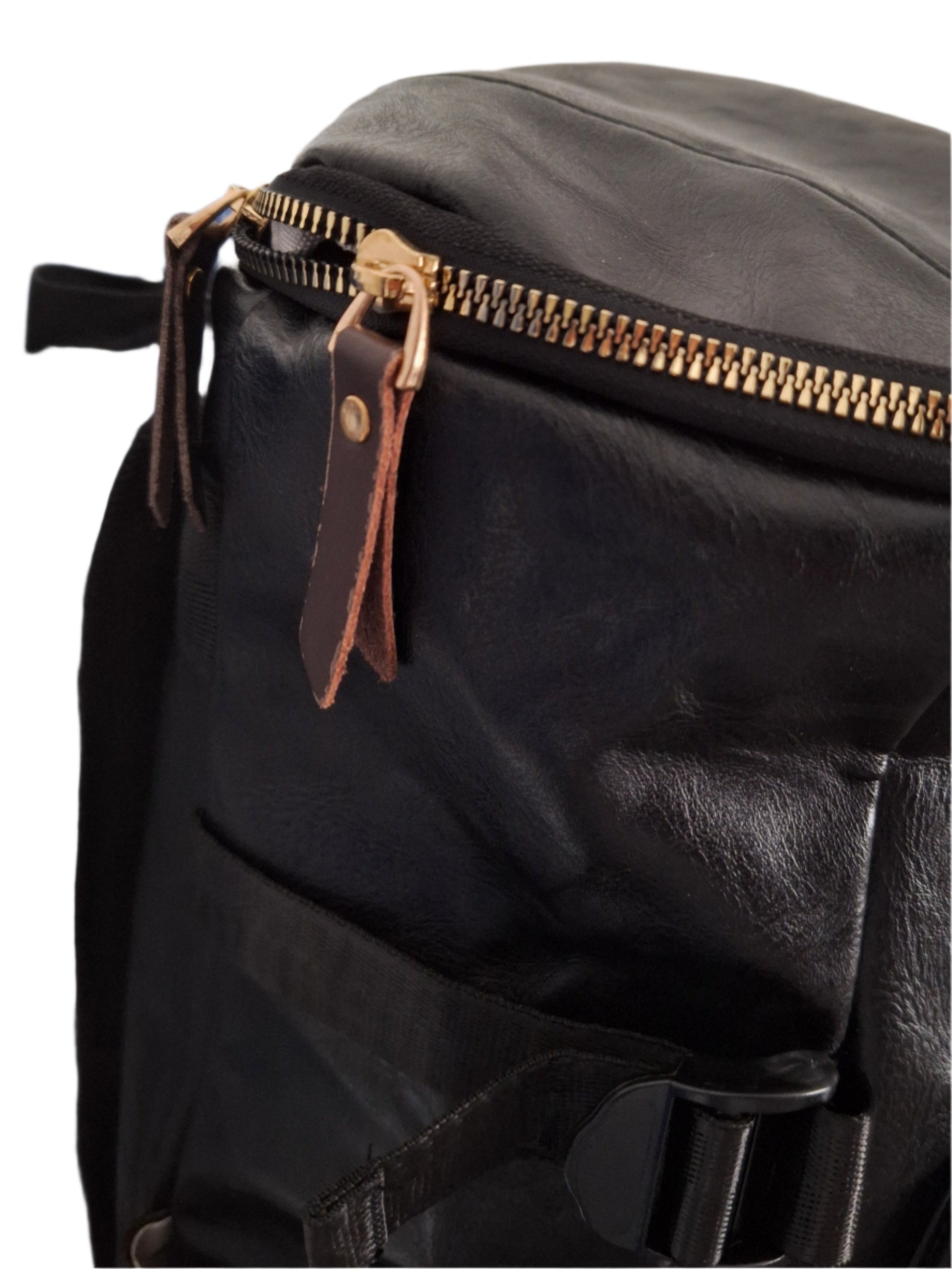 Mill The Sky: Big-TALLER Large Distressed Faux Leather Hiking & Travel Backpack. JET BLACK. Extra Large Tall 50cm Capacity Format My Store