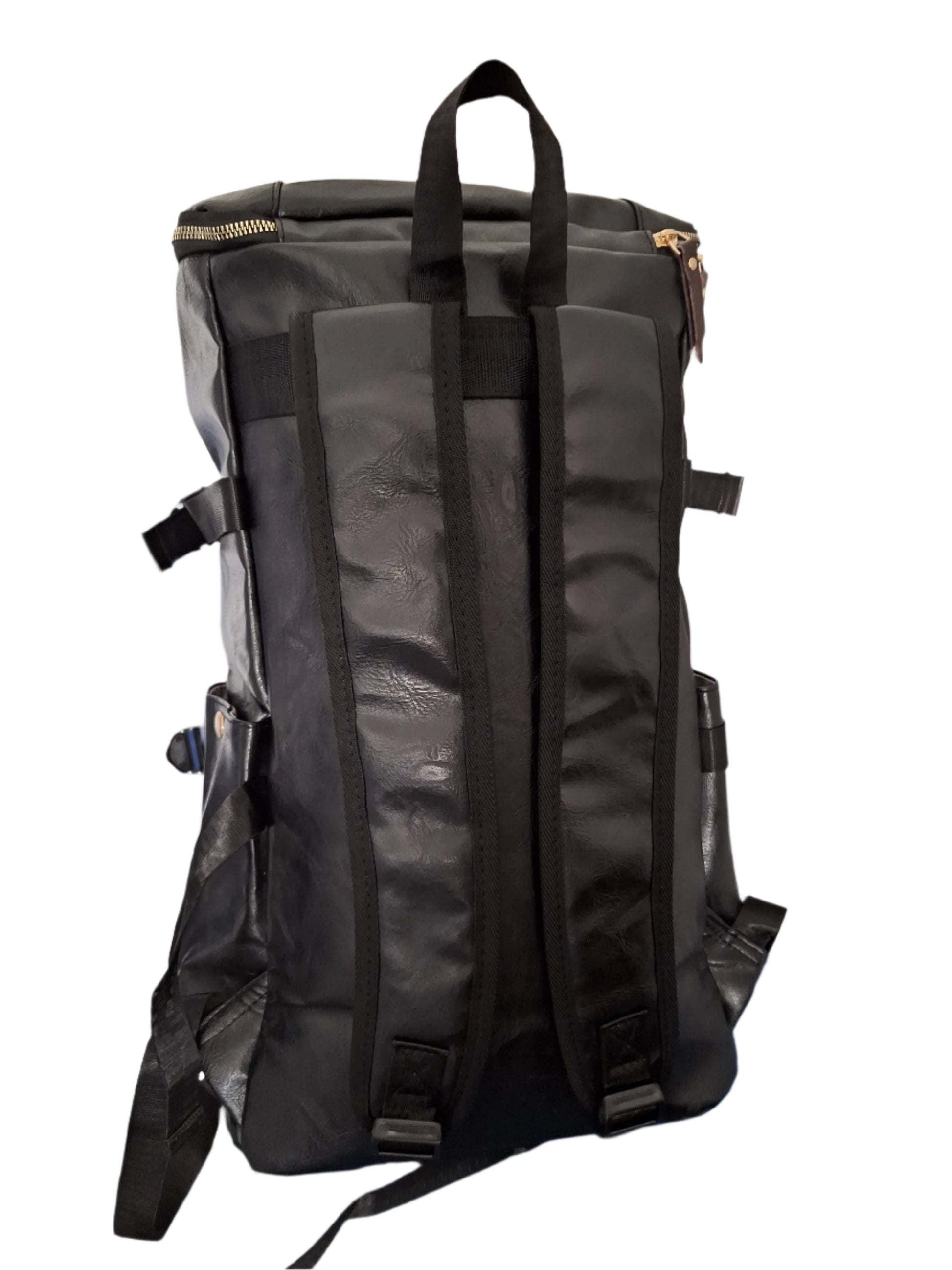 Mill The Sky: Big-TALLER Large Distressed Faux Leather Hiking & Travel Backpack. JET BLACK. Extra Large Tall 50cm Capacity Format My Store