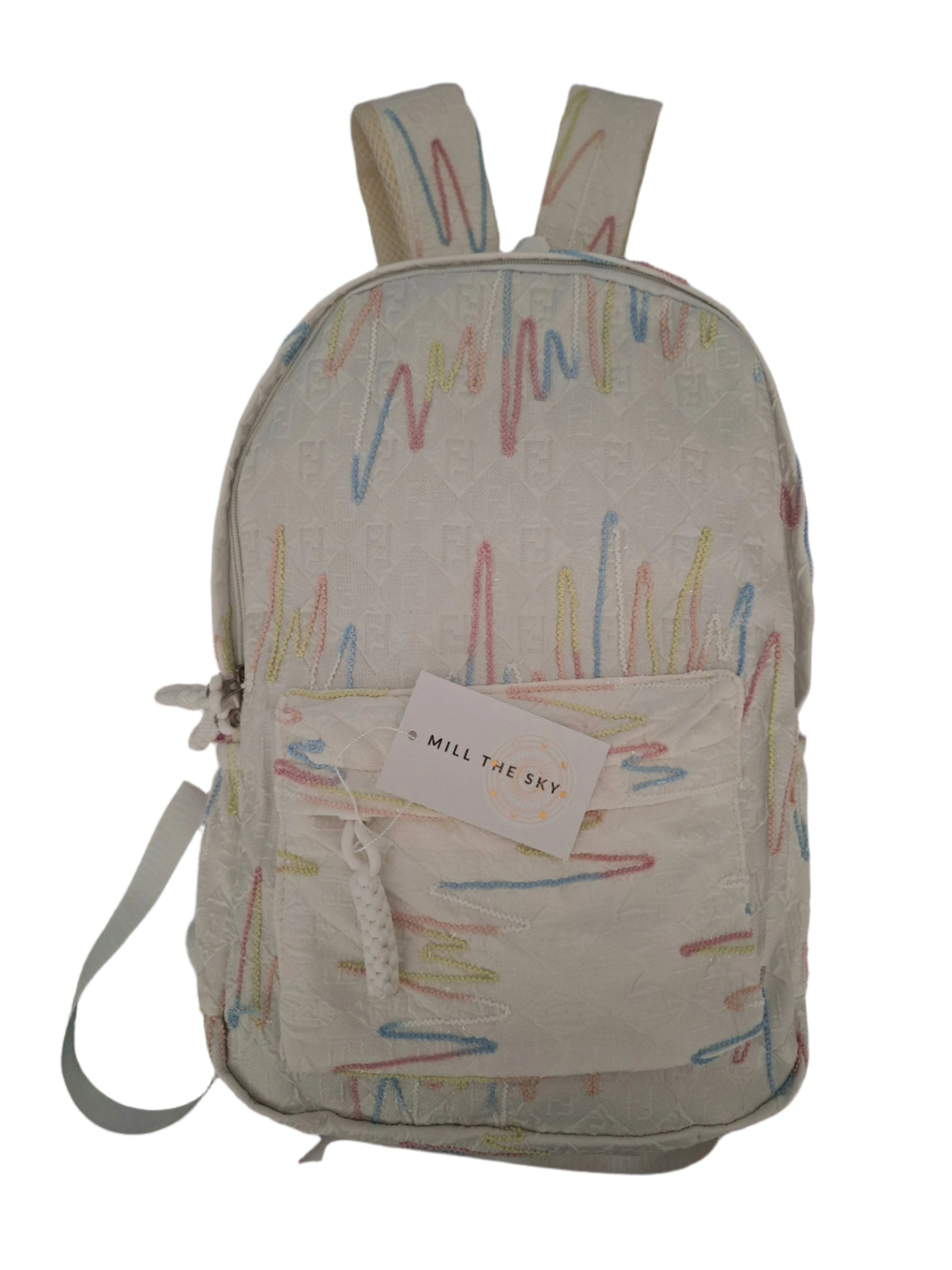 Mill The Sky: Angel-MARSHMALLOW Candy White & Rainbow Full Size Sparkle Backpack My Store