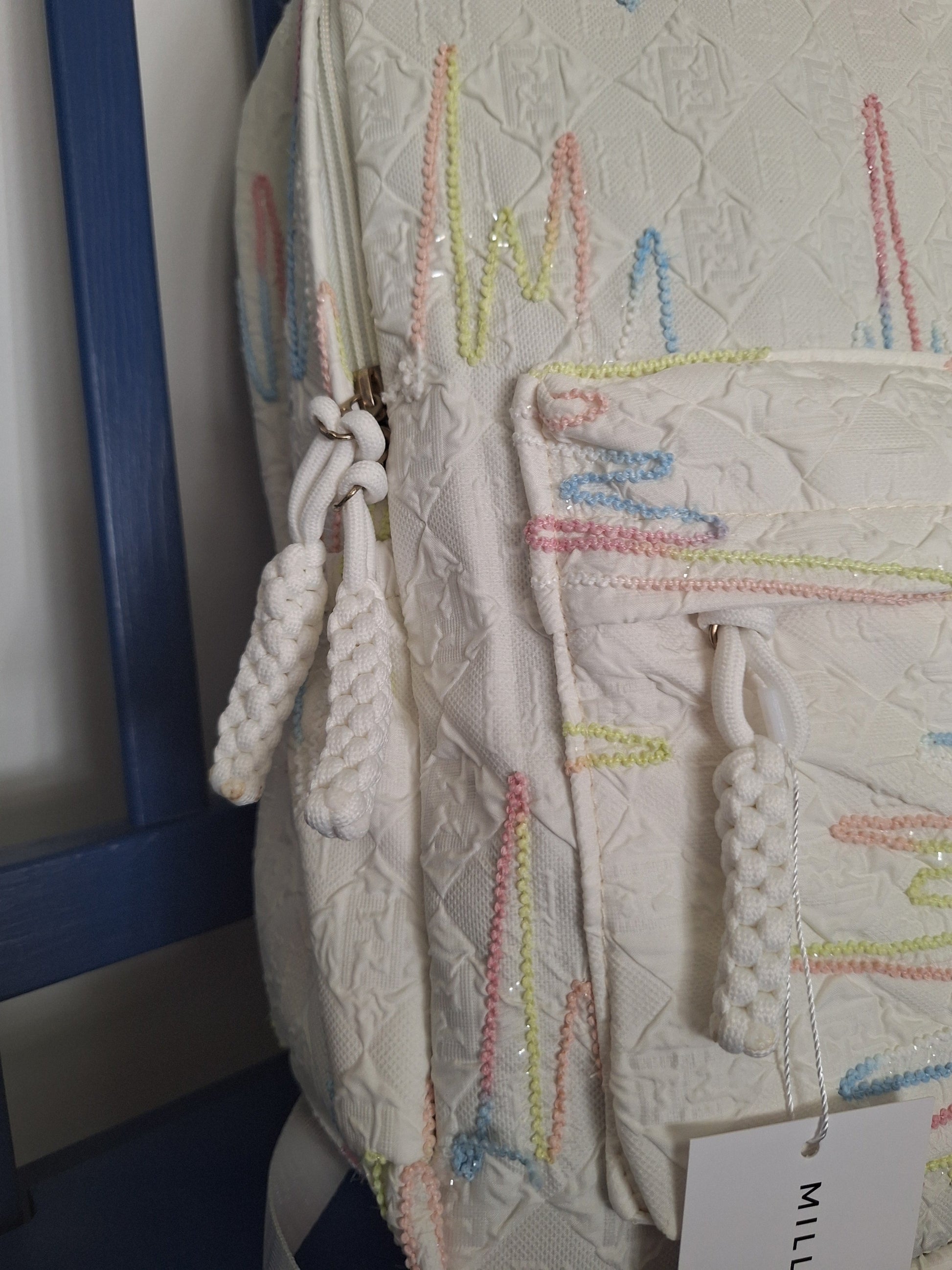 Mill The Sky: Angel-MARSHMALLOW Candy White & Rainbow Full Size Sparkle Backpack My Store