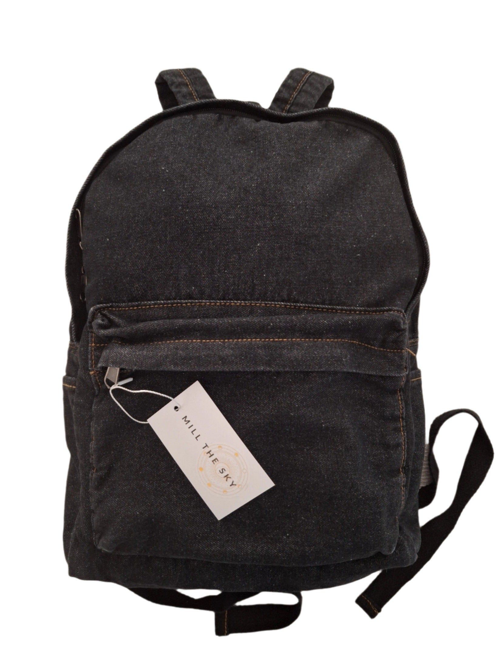 Mill The Sky: Down-TOWN Stonewashed DARK GREY Denim lightweight roll-up backpack.