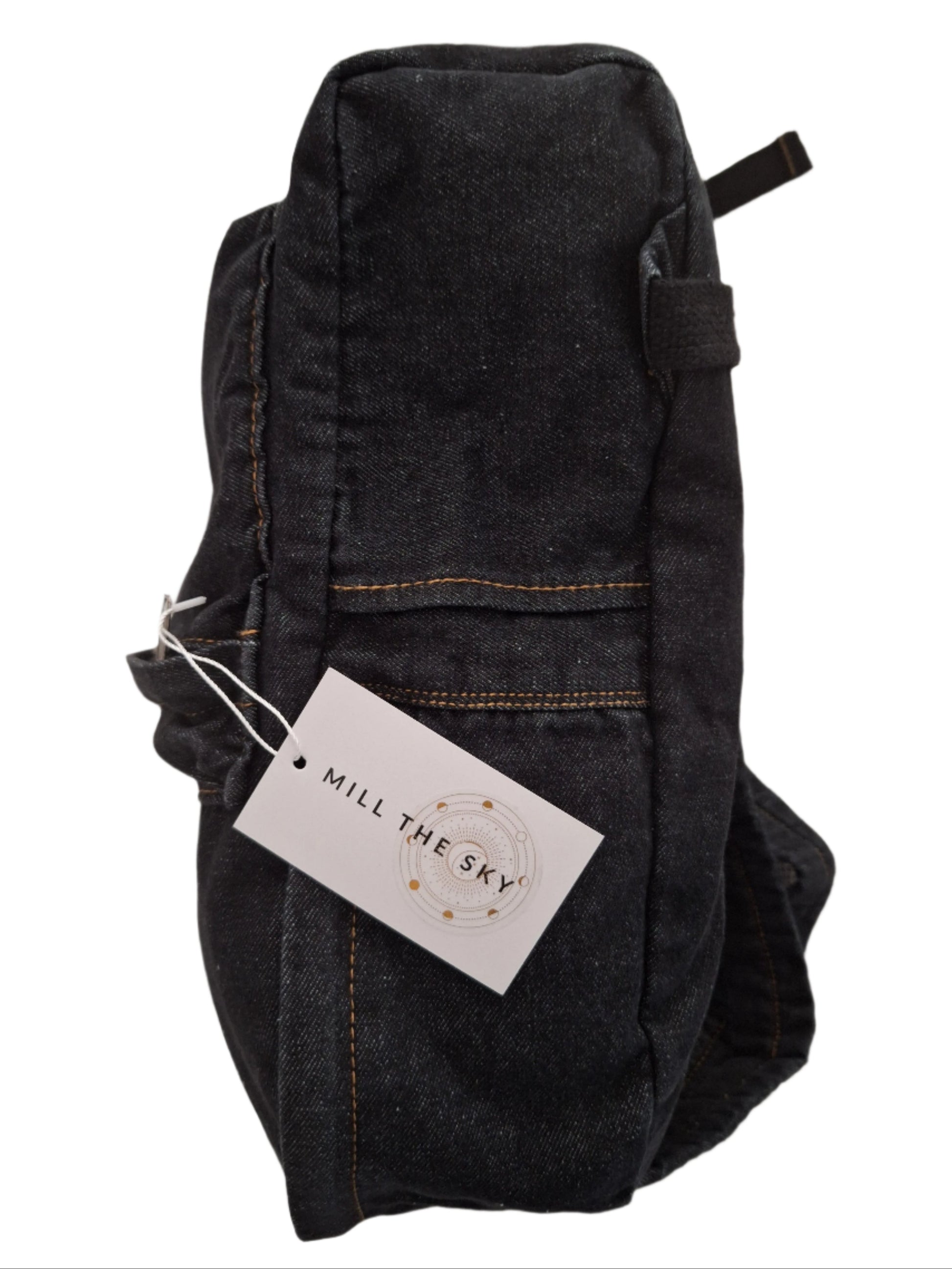 Mill The Sky: Down-TOWN Stonewashed DARK GREY Denim lightweight roll-up backpack. My Store