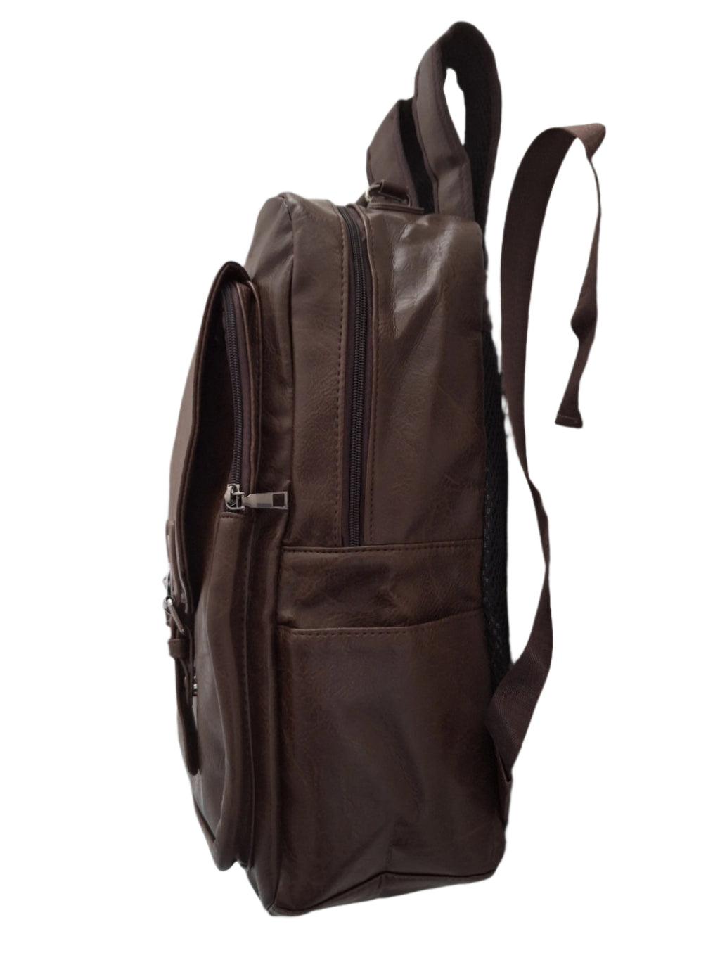 Mill The Sky: Choc-BLOC Square Distressed Faux Leather Fold & Top Hold Backpack. DARK BROWN. Heavy Duty Mesh Straps My Store