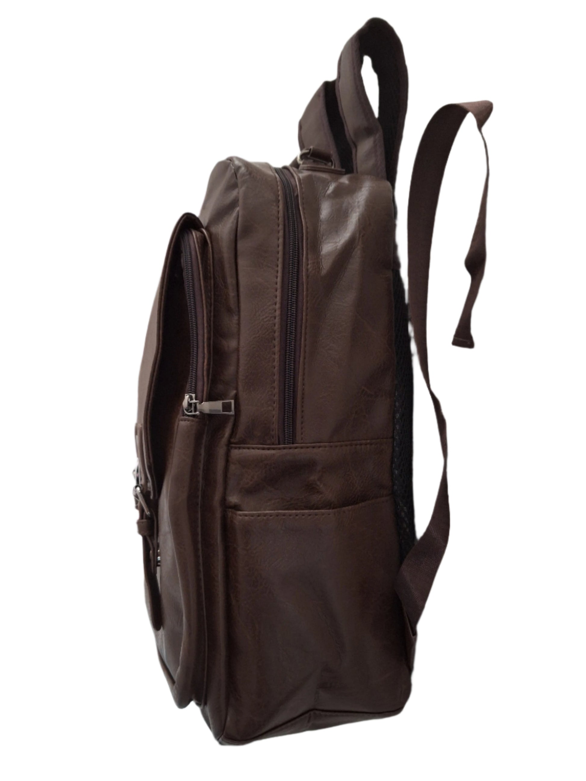 Mill The Sky: Choc-BLOC Square Distressed Faux Leather Fold & Top Hold Backpack. DARK BROWN. Heavy Duty Mesh Straps My Store