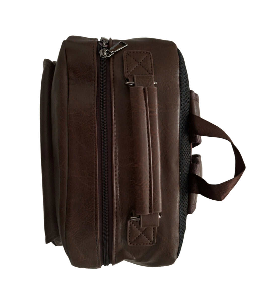 Mill The Sky: Choc-BLOC Square Distressed Faux Leather Fold & Top Hold Backpack. DARK BROWN. Heavy Duty Mesh Straps My Store