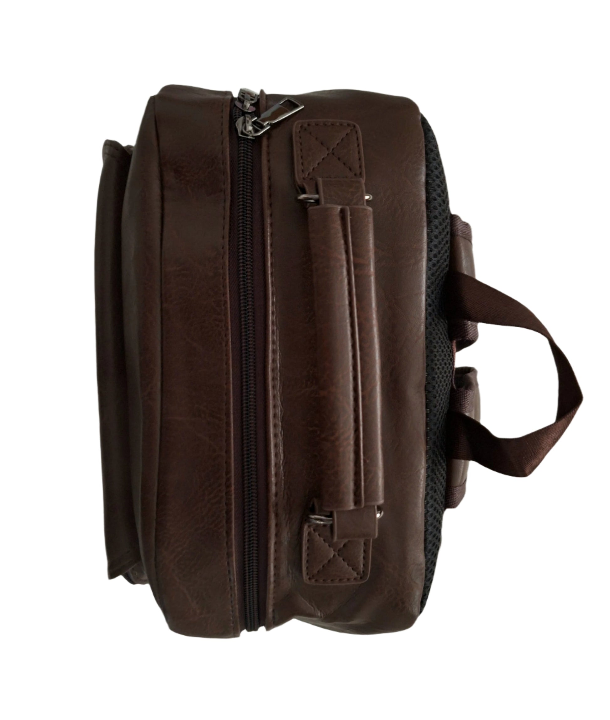 Mill The Sky: Choc-BLOC Square Distressed Faux Leather Fold & Top Hold Backpack. DARK BROWN. Heavy Duty Mesh Straps My Store