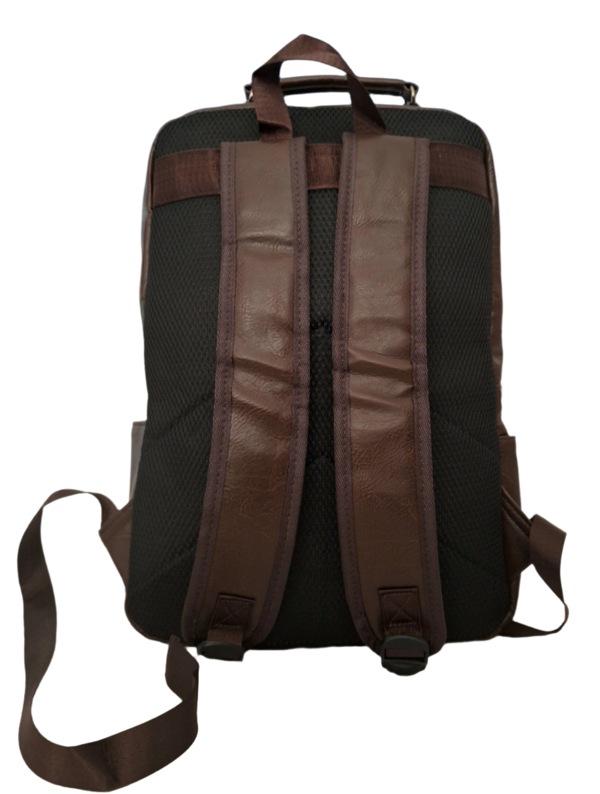 Mill The Sky: Choc-BLOC Square Distressed Faux Leather Fold & Top Hold Backpack. DARK BROWN. Heavy Duty Mesh Straps My Store