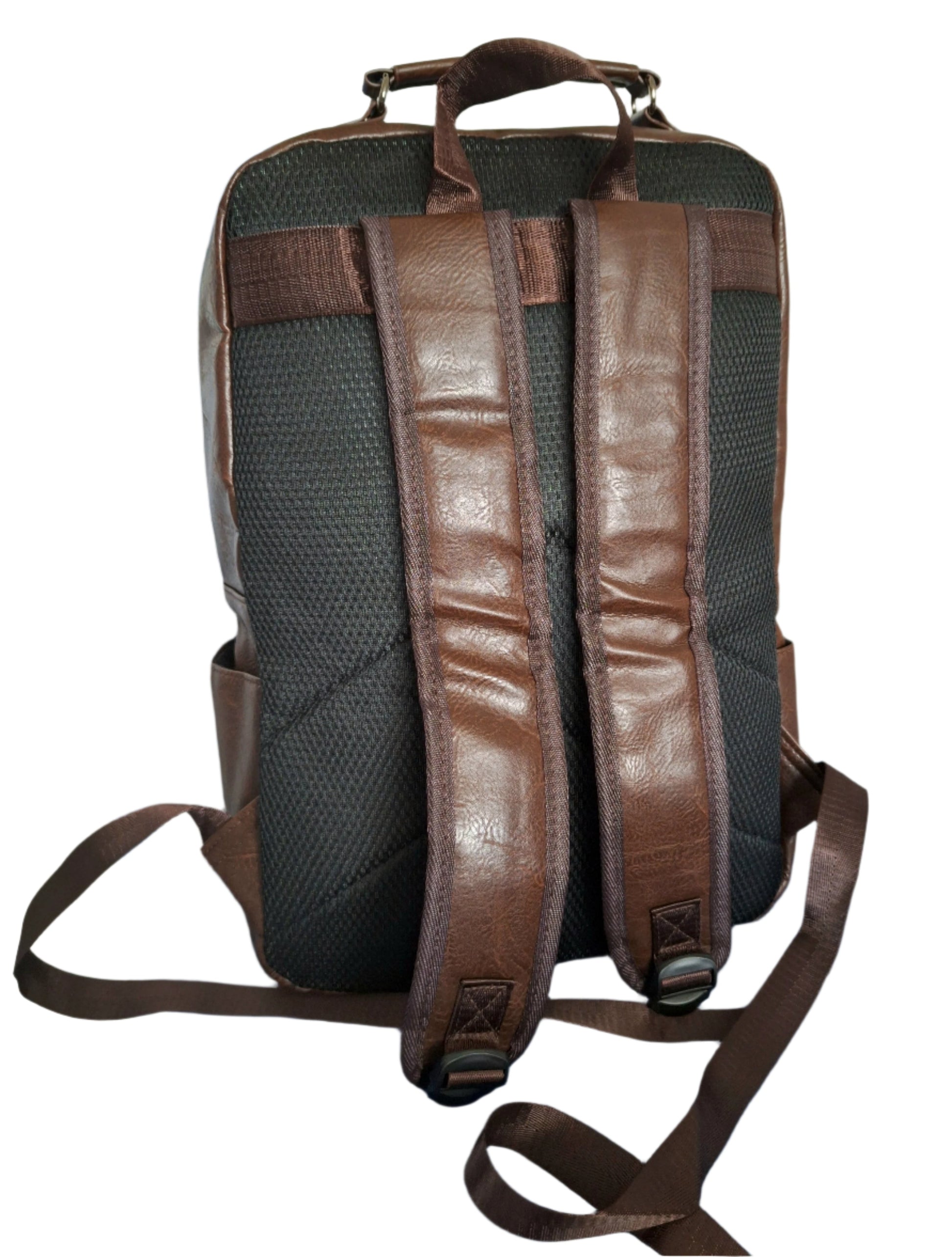Mill The Sky: Choc-BLOC Square Distressed Faux Leather Fold & Top Hold Backpack. DARK BROWN. Heavy Duty Mesh Straps My Store