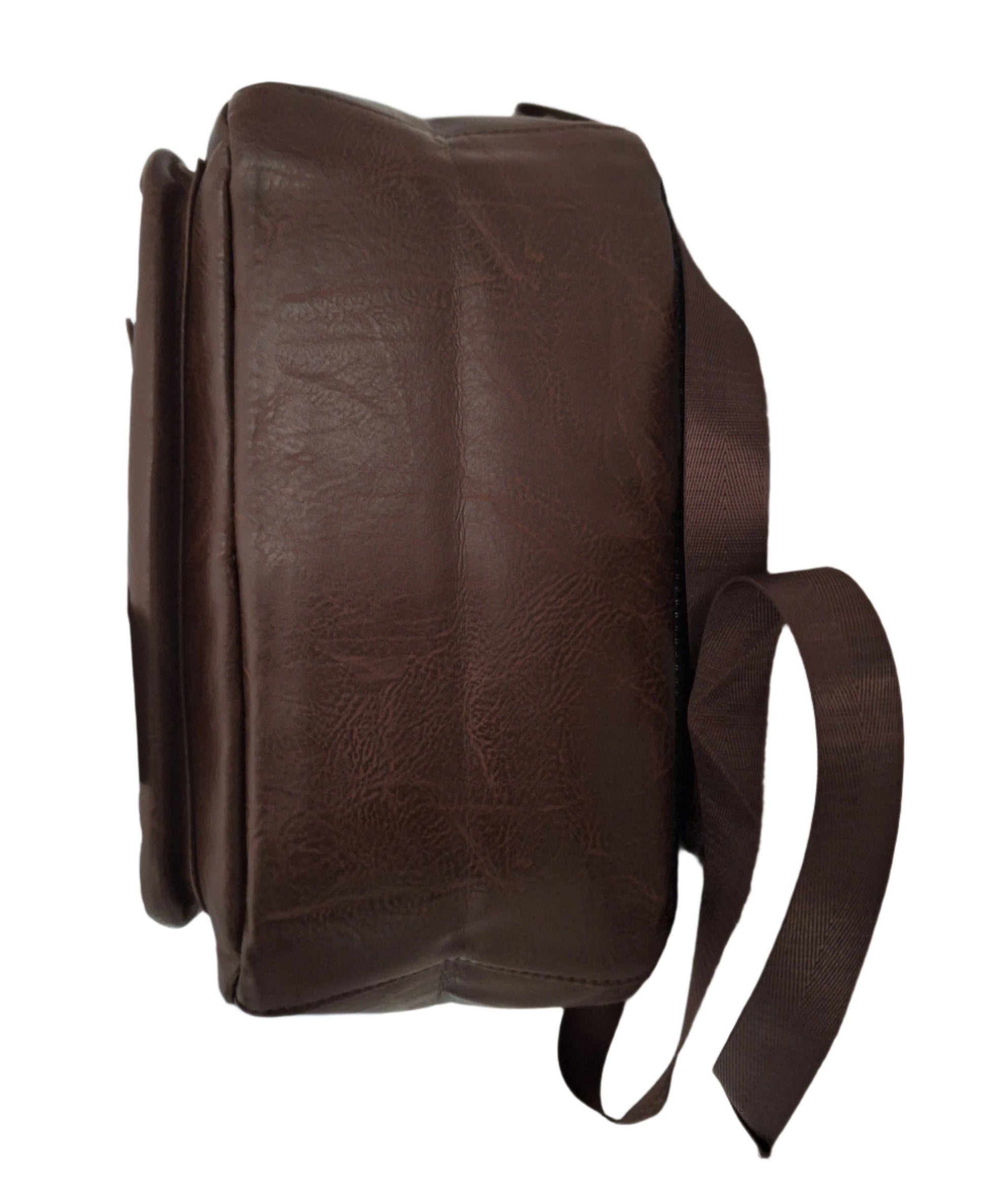 Mill The Sky: Choc-BLOC Square Distressed Faux Leather Fold & Top Hold Backpack. DARK BROWN. Heavy Duty Mesh Straps My Store