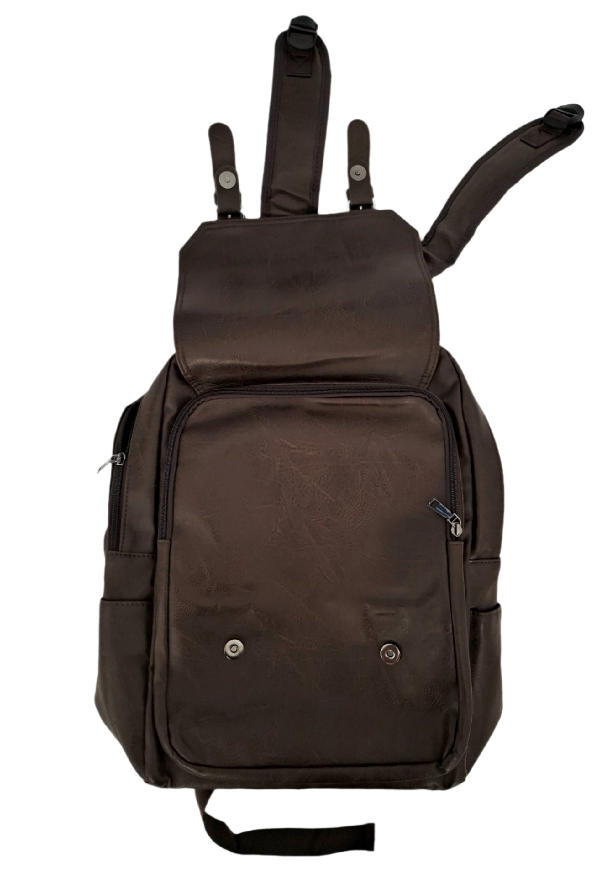 Mill The Sky: Choc-BLOC Square Distressed Faux Leather Fold & Top Hold Backpack. DARK BROWN. Heavy Duty Mesh Straps My Store