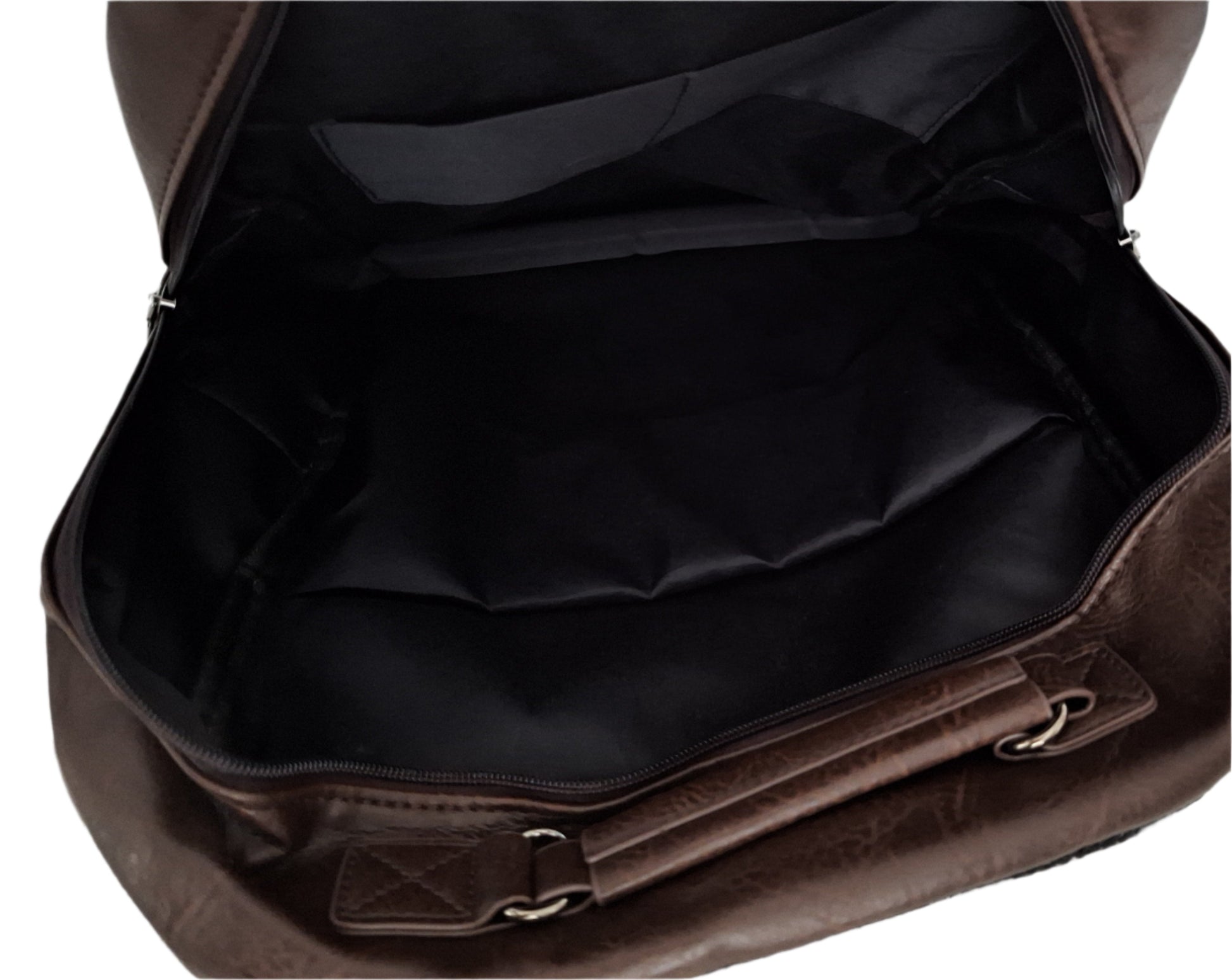 Mill The Sky: Choc-BLOC Square Distressed Faux Leather Fold & Top Hold Backpack. DARK BROWN. Heavy Duty Mesh Straps My Store