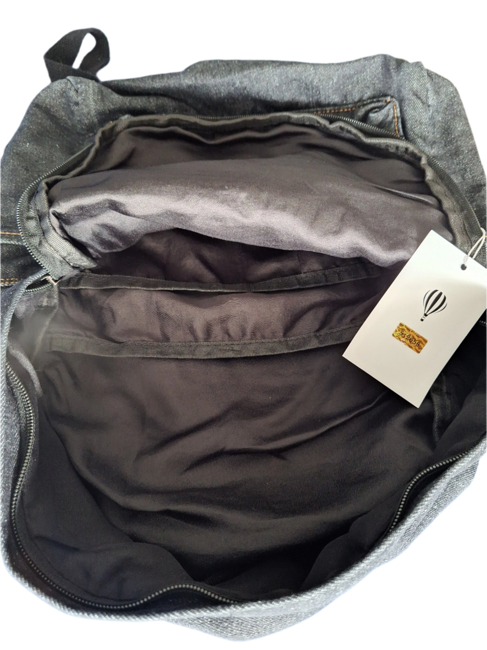 Mill The Sky: Down-TOWN Stonewashed DARK GREY Denim lightweight roll-up backpack. My Store