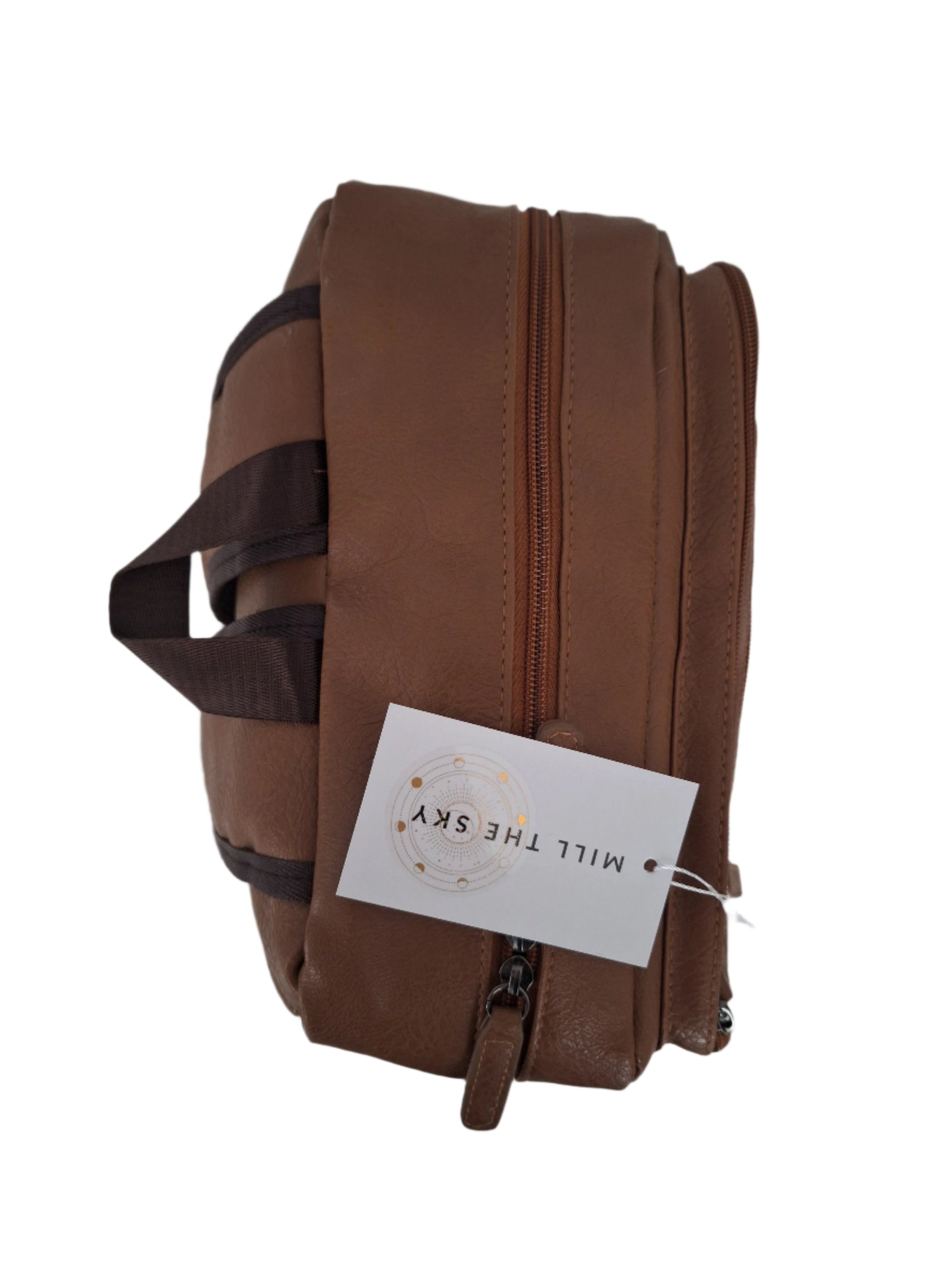 Mill The Sky: Travel-CUBE Heavy Duty Square Retro Vibe Faux Leather Backpack. TONEWASHED TAN. Handcrafted My Store