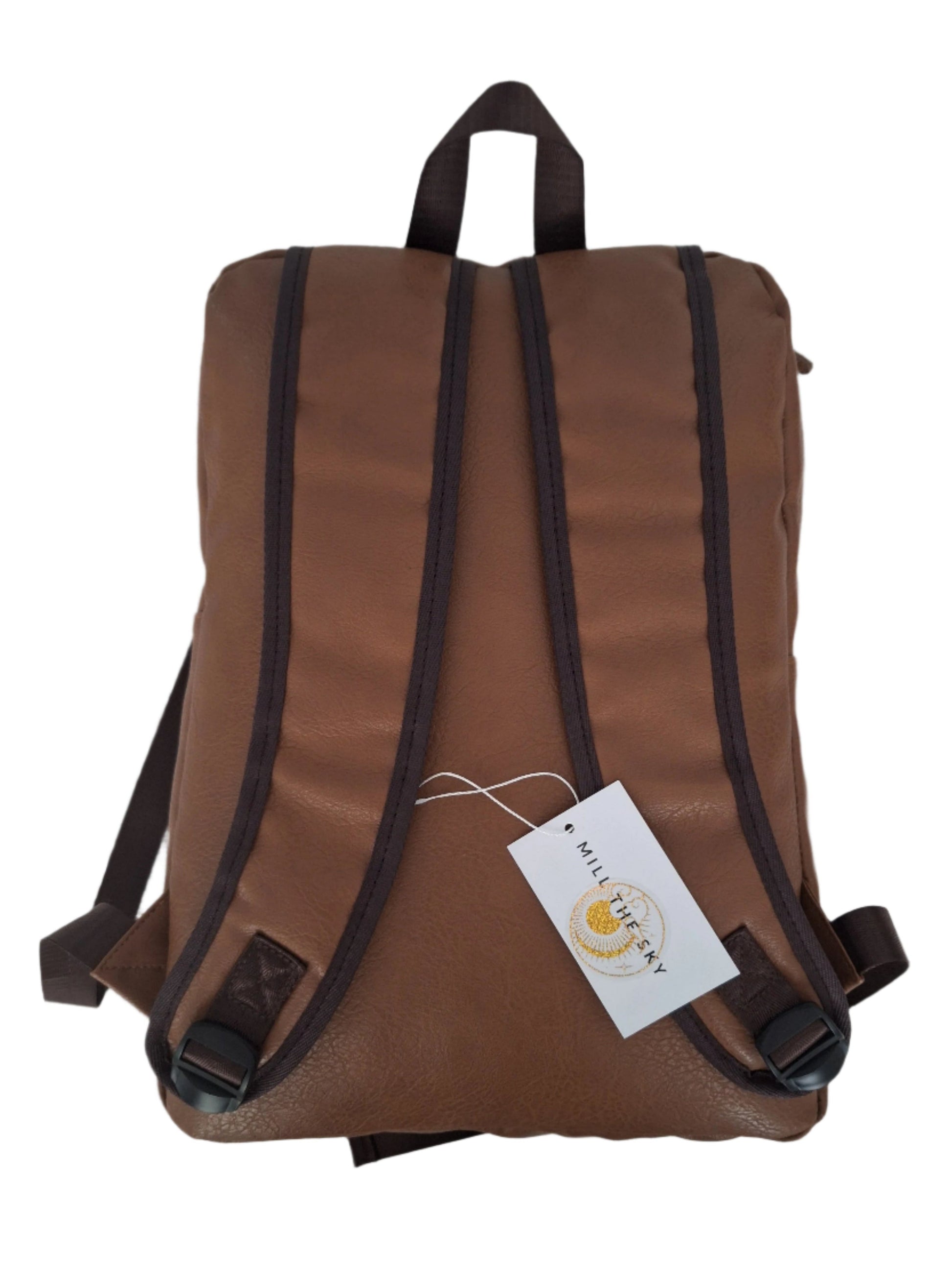 Mill The Sky: Travel-CUBE Heavy Duty Square Retro Vibe Faux Leather Backpack. TONEWASHED TAN. Handcrafted My Store