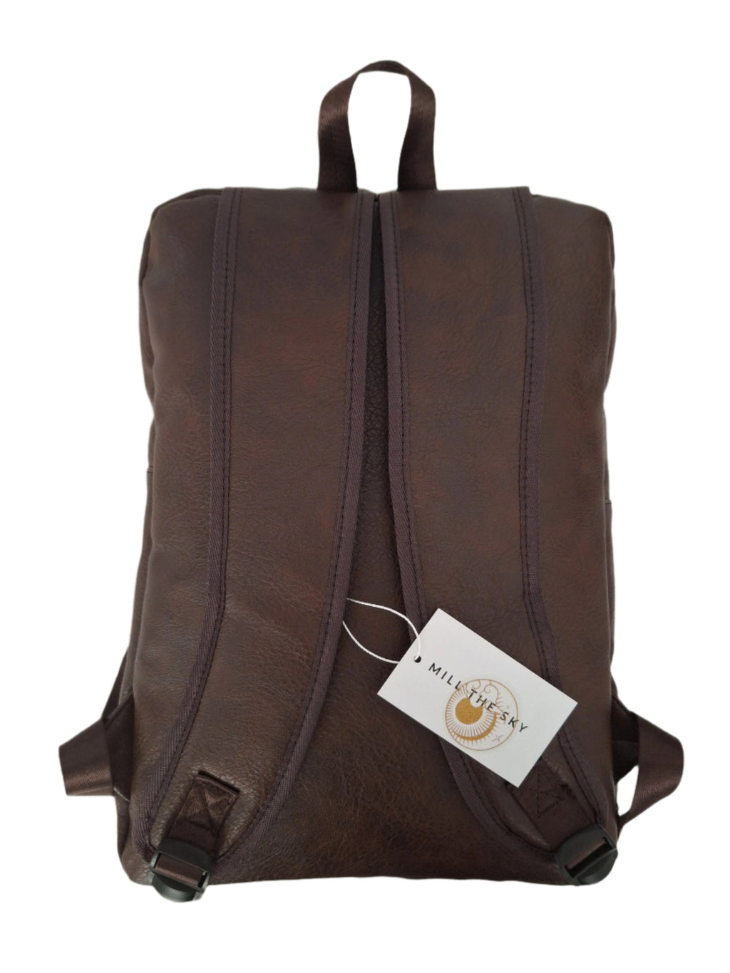 Mill The Sky: Travel-CUBE Heavy Duty Square Retro Vibe Faux Leather Backpack. DARK BROWN. Handcrafted My Store