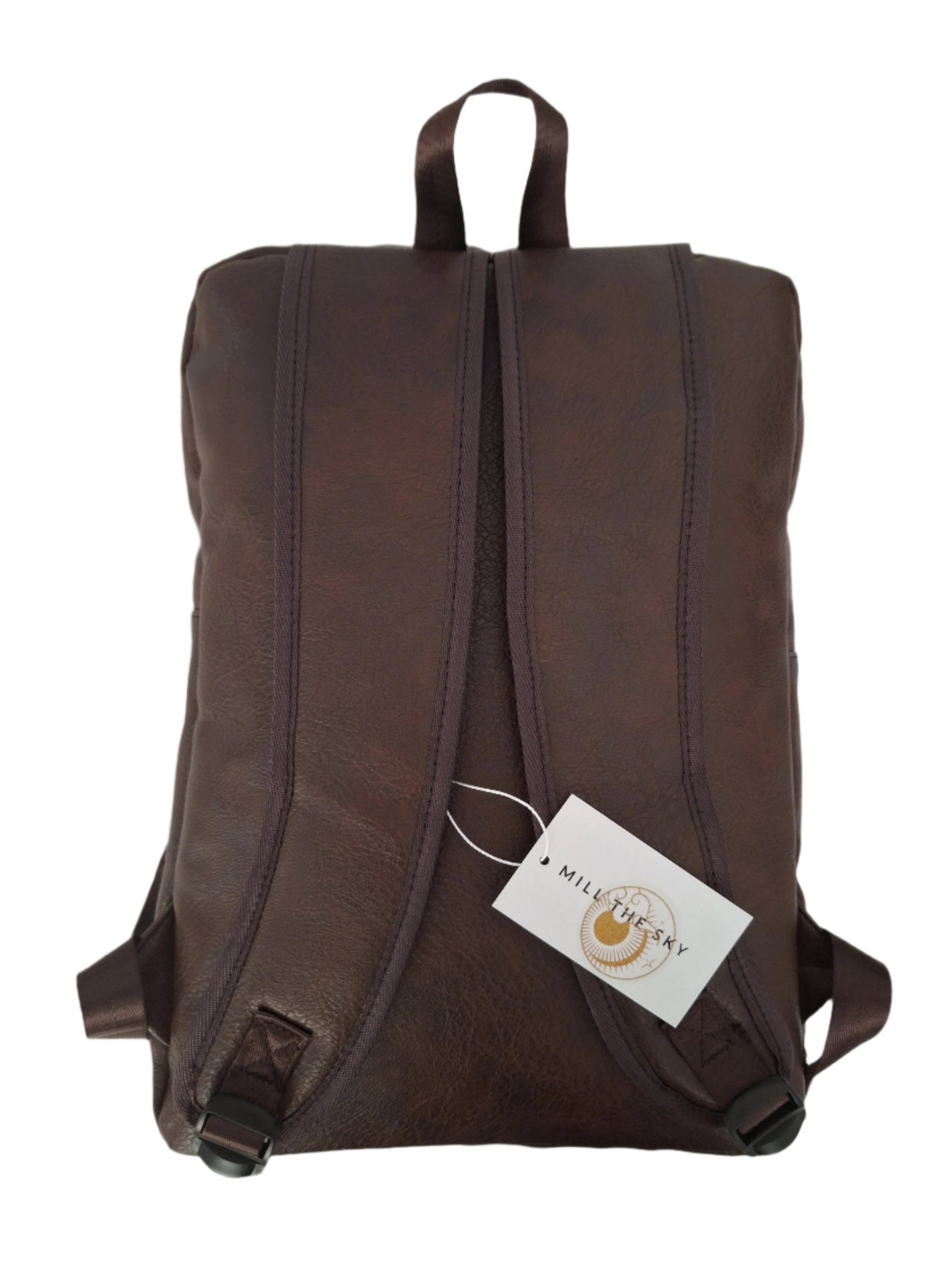 Mill The Sky: Travel-CUBE Heavy Duty Square Retro Vibe Faux Leather Backpack. DARK BROWN. Handcrafted My Store