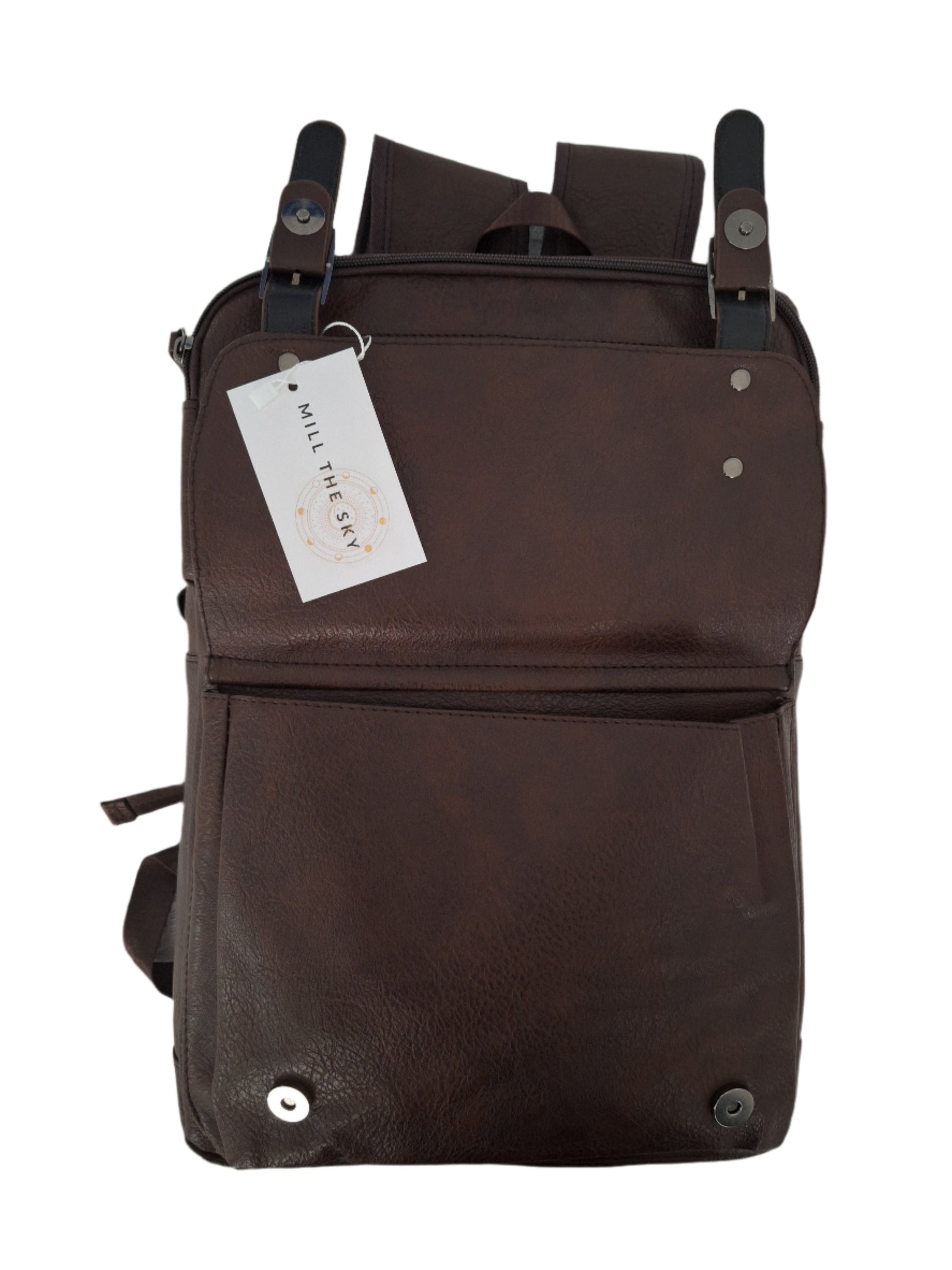 Mill The Sky: Travel-CUBE Heavy Duty Square Retro Vibe Faux Leather Backpack. DARK BROWN. Handcrafted My Store