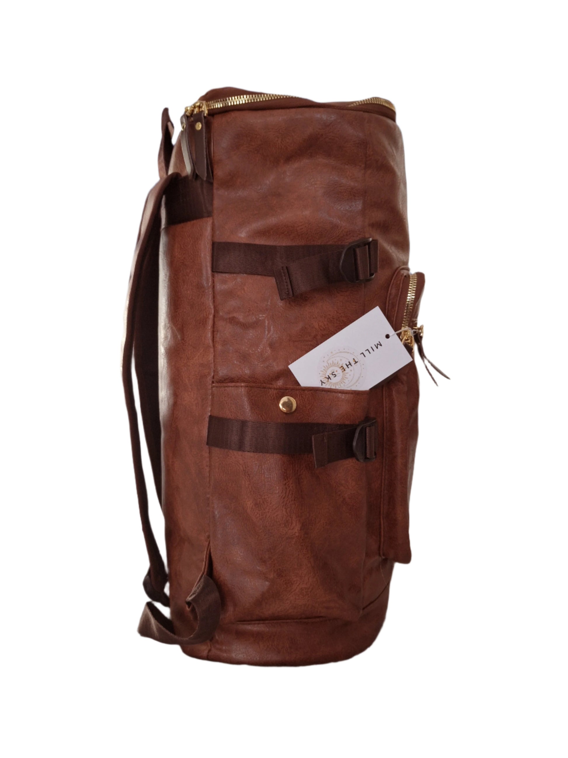 Mill The Sky: Big-TALLER Large Distressed Faux Leather Hiking & Travel Backpack. WASHED RUSTED TAN. Extra Large Tall 50cm Capacity Format Mill The Sky