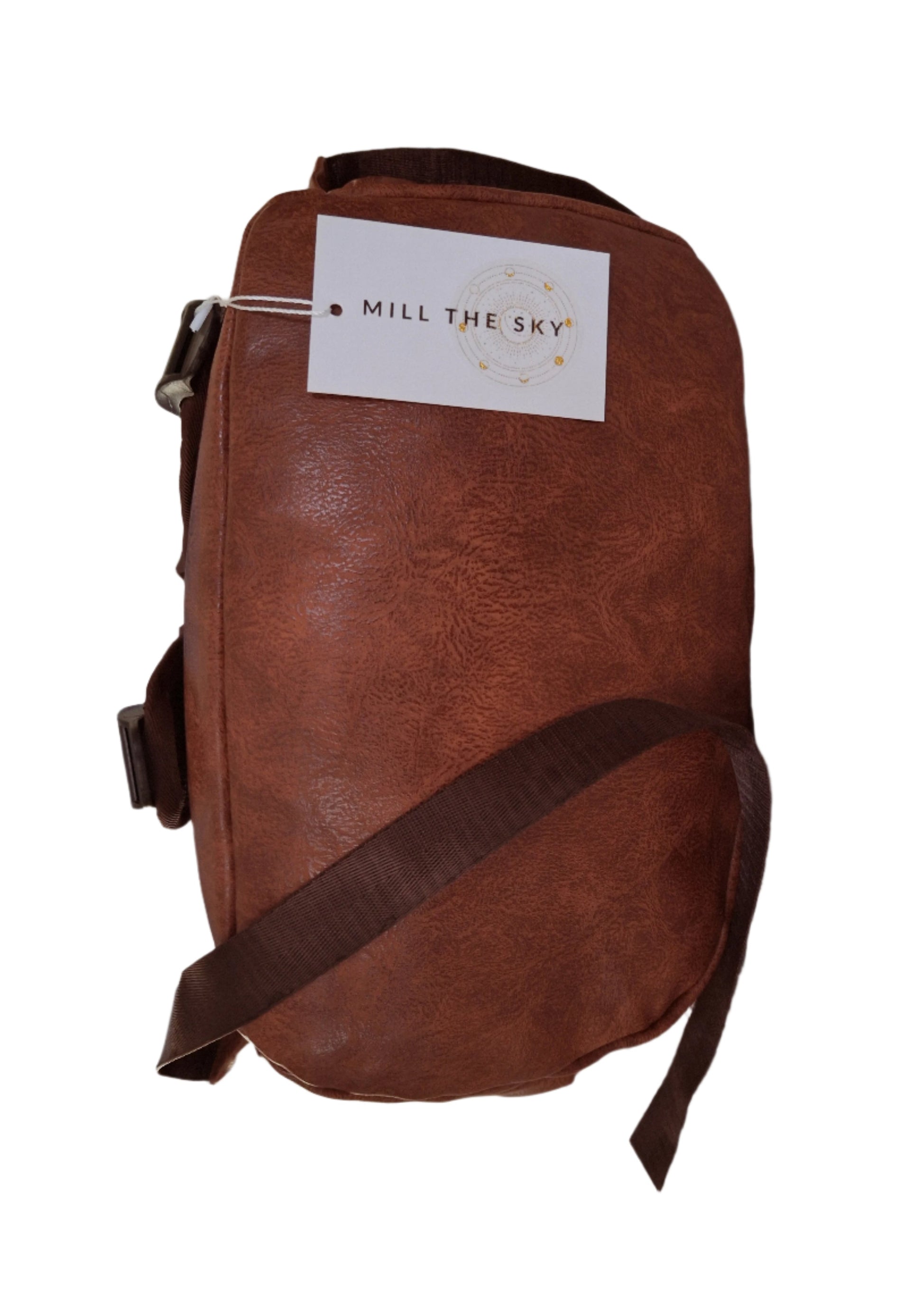 Mill The Sky: Big-TALLER Large Distressed Faux Leather Hiking & Travel Backpack. WASHED RUSTED TAN. Extra Large Tall 50cm Capacity Format Mill The Sky