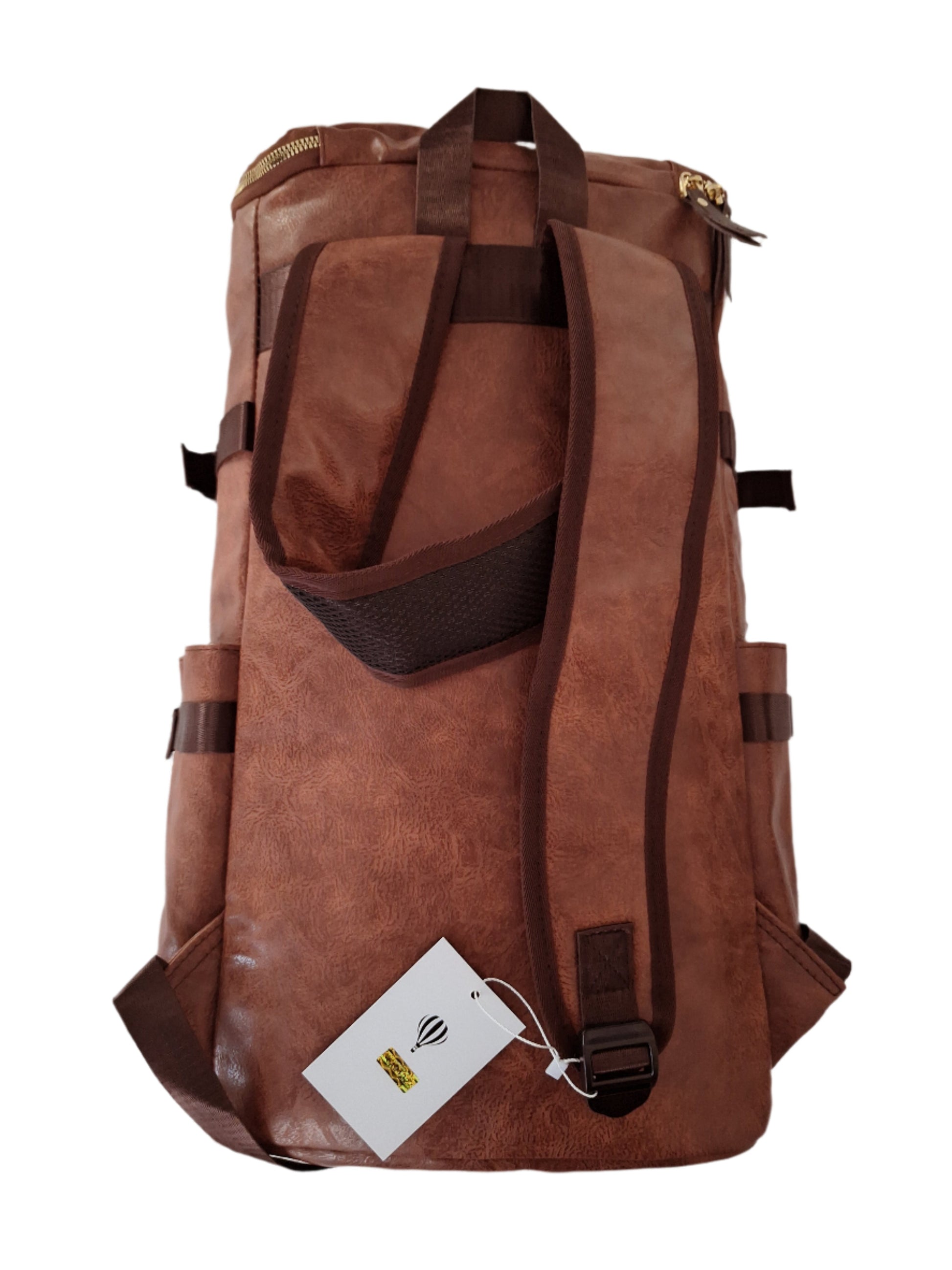 Mill The Sky: Big-TALLER Large Distressed Faux Leather Hiking & Travel Backpack. WASHED RUSTED TAN. Extra Large Tall 50cm Capacity Format Mill The Sky