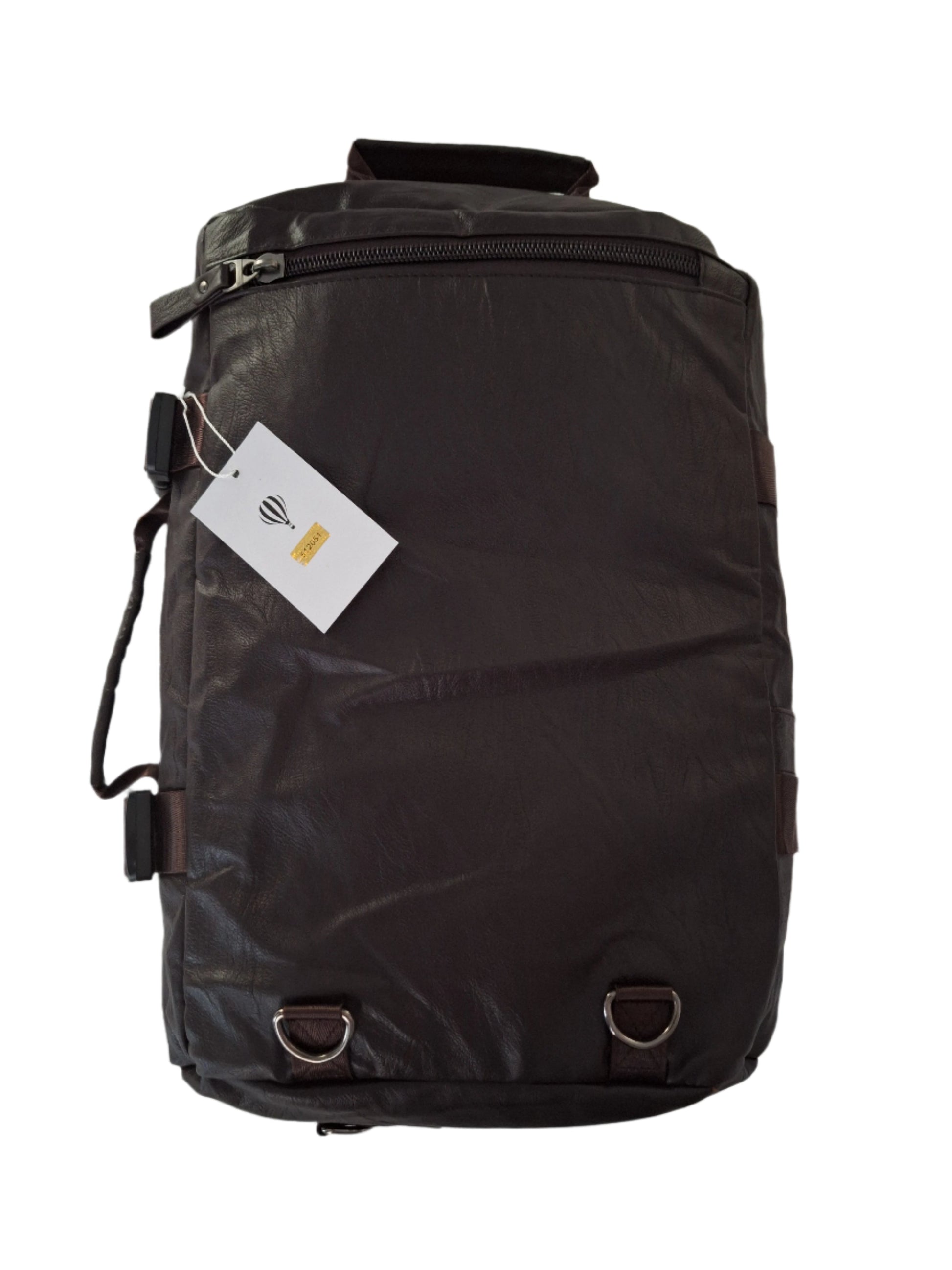 Mill The Sky: Show-SIDE Multi-Format Faux Leather Backpack & Duffel Bag. DARK BROWN. Handmade. Side Loaded. Mill The Sky