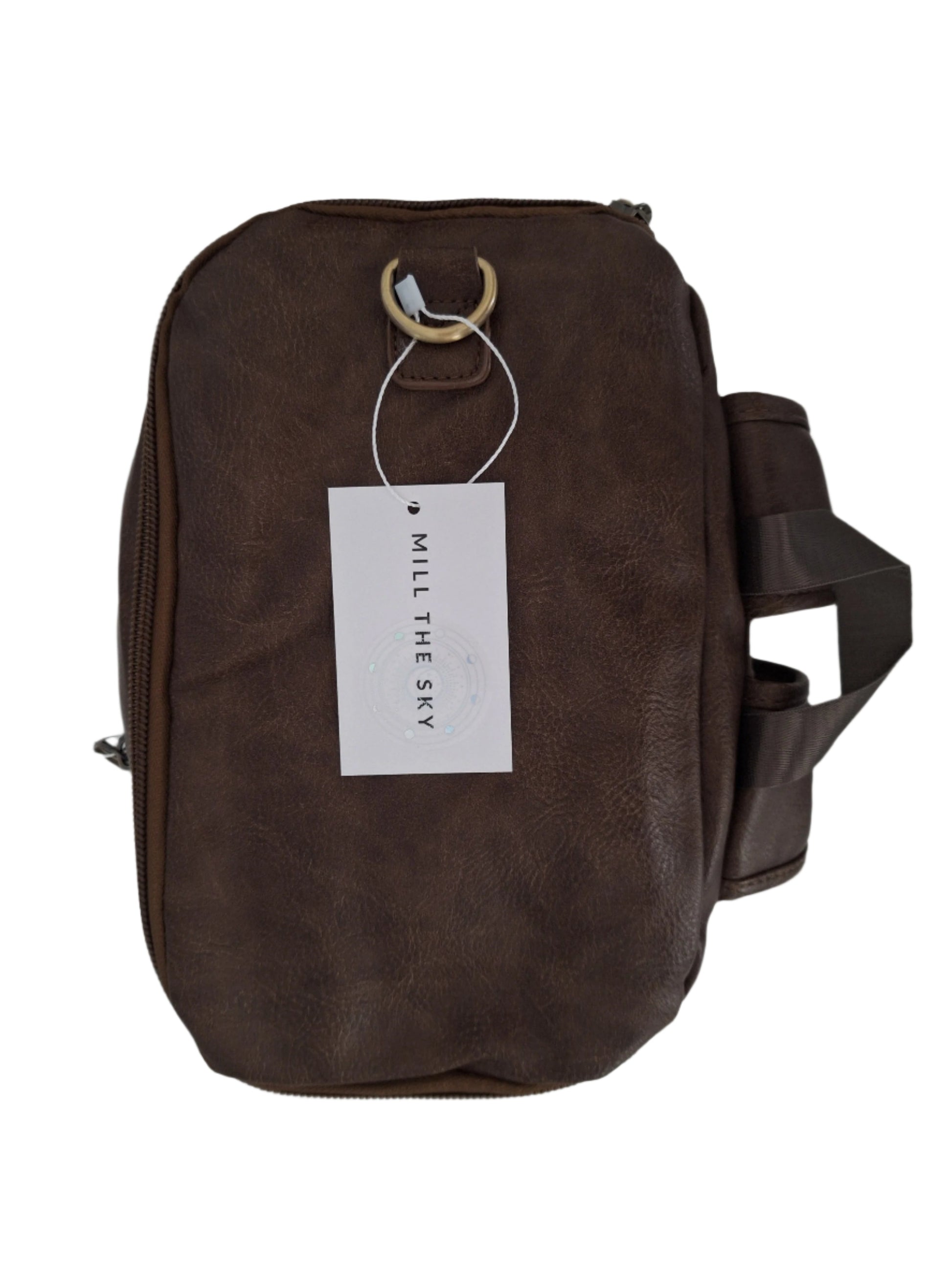 Mill The Sky: Super-MOOCH Large Rustic Tough Faux Leather World Travel Backpack. WASHED MOCCA BROWN. Distressed. Handmade. Mill The Sky