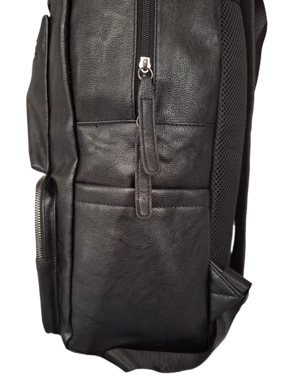 Mill The Sky: Tour-CUBE Top Holder Handcrafted Distressed Faux Leather Backpack. JET BLACK. Rectangular Fill. Mill The Sky