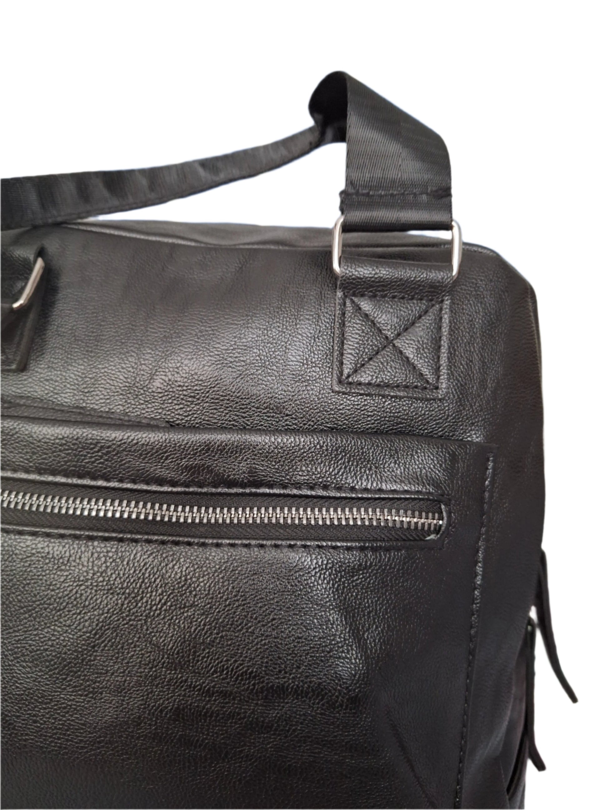 Mill The Sky: Tour-CUBE Top Holder Handcrafted Distressed Faux Leather Backpack. JET BLACK. Rectangular Fill. Mill The Sky