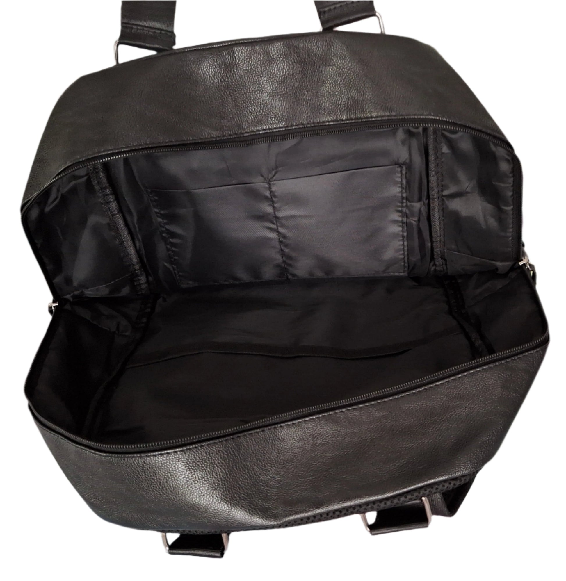 Mill The Sky: Tour-CUBE Top Holder Handcrafted Distressed Faux Leather Backpack. JET BLACK. Rectangular Fill. Mill The Sky