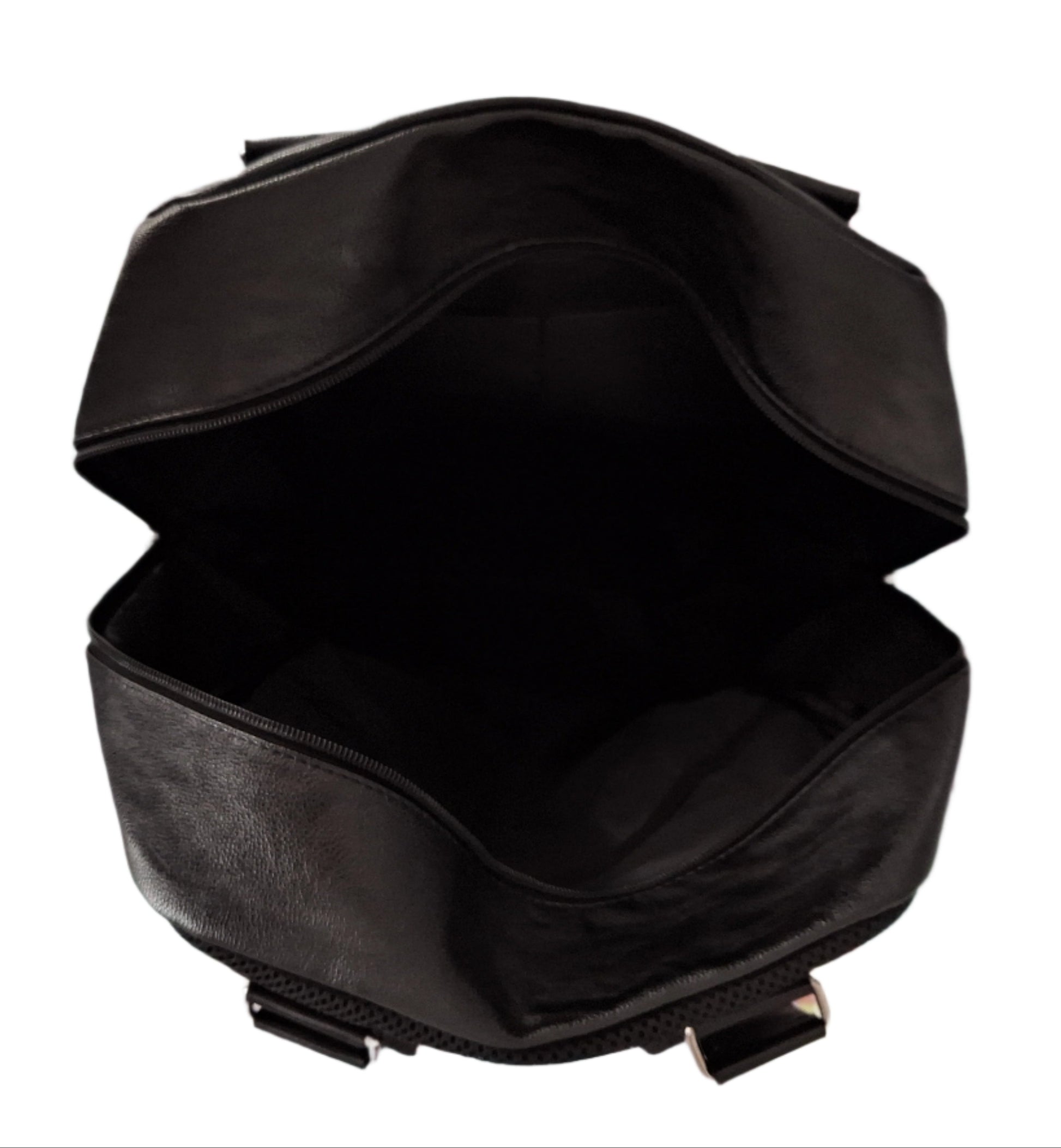 Mill The Sky: Tour-CUBE Top Holder Handcrafted Distressed Faux Leather Backpack. JET BLACK. Rectangular Fill. Mill The Sky