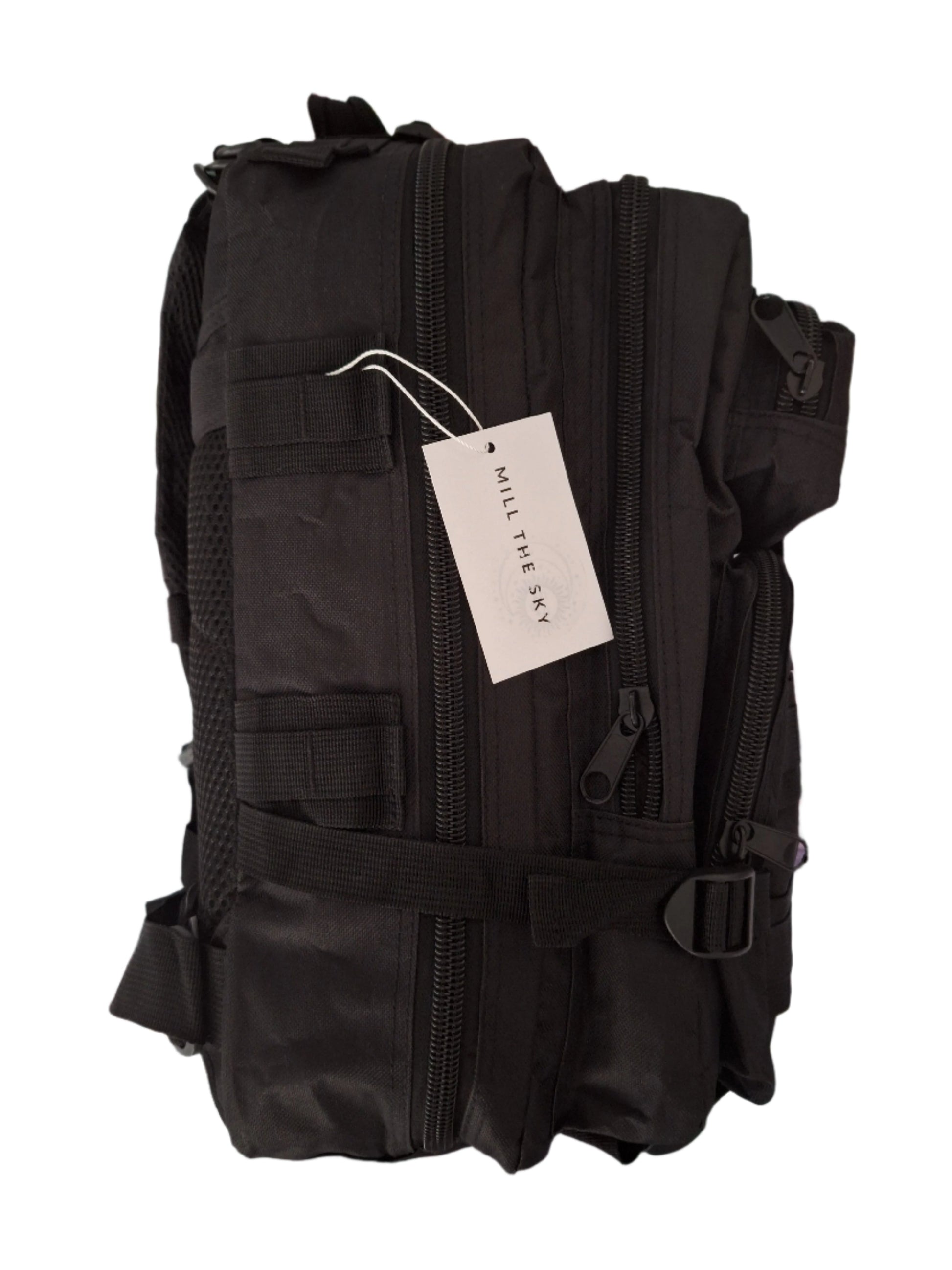 Mill The Sky: Go-TREKmini Heavy Duty Mult-Storage Adjustable Fit Hiking Backpack. JET BLACK Mill The Sky