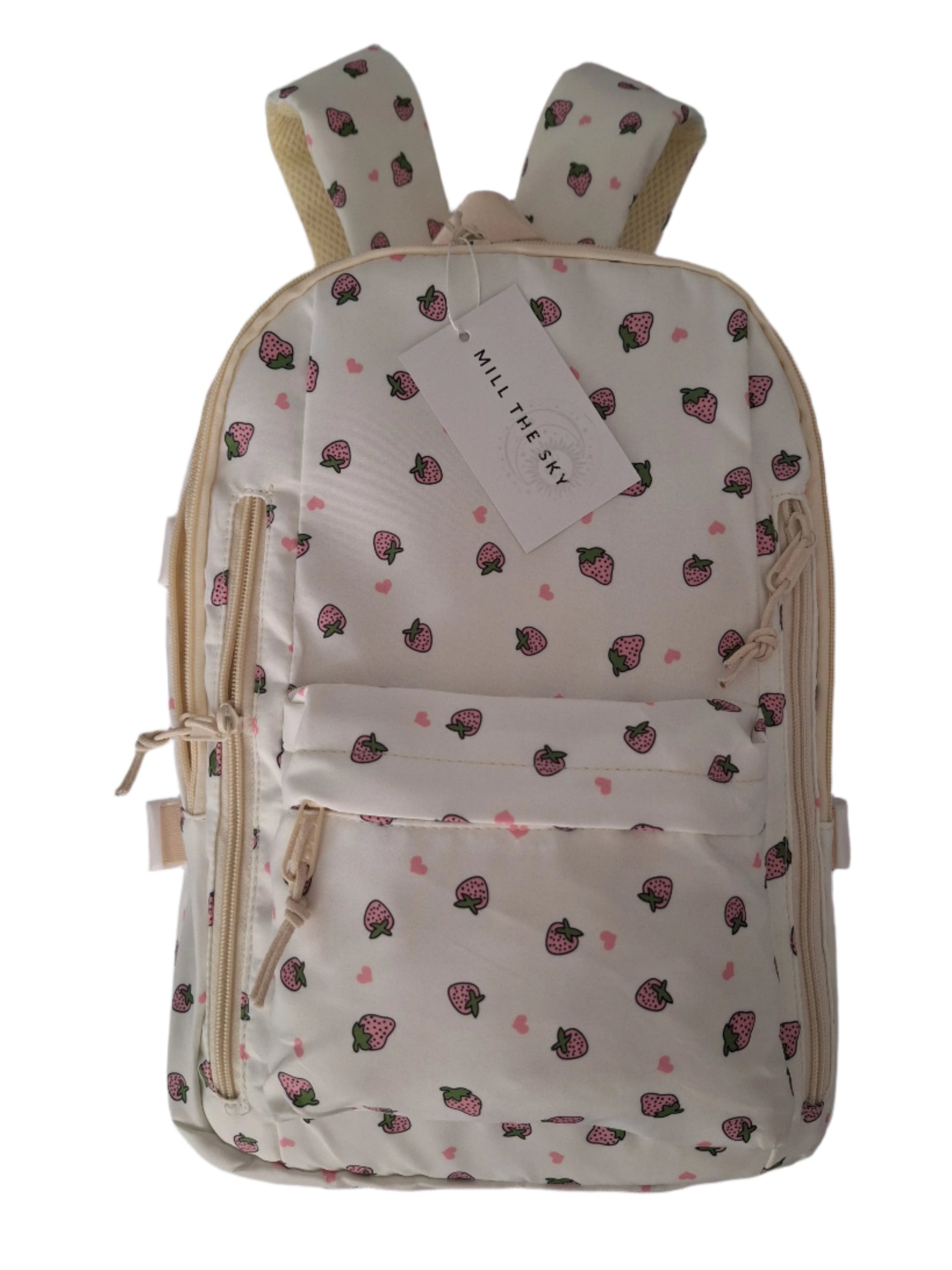 Mill The Sky: Fred-BERRY Stylish Strawberry Print Two-Pouch Casual Day Backpack Mill The Sky