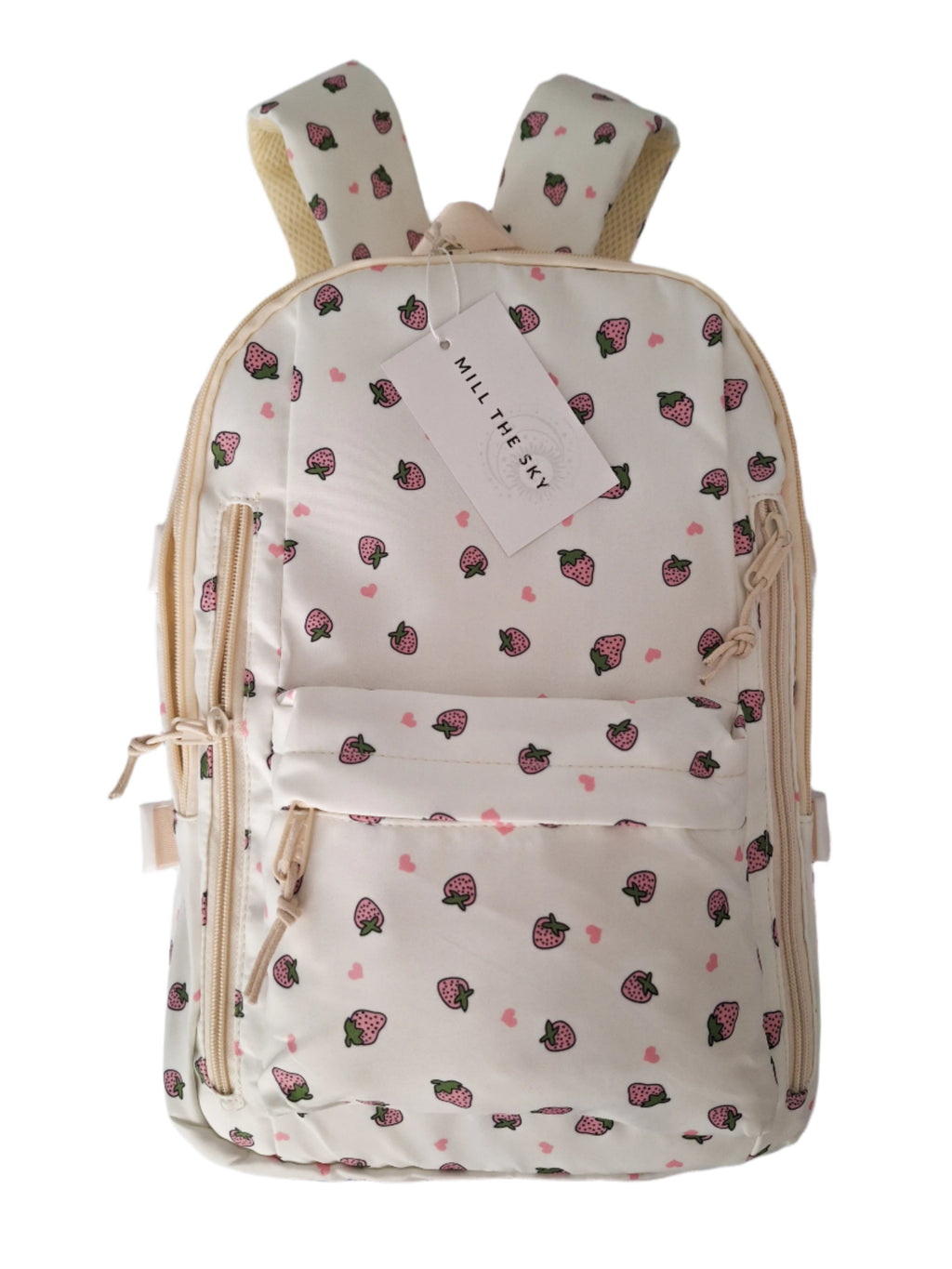 Mill The Sky: Fred-BERRY Stylish Strawberry Print Two-Pouch Casual Day Backpack Mill The Sky