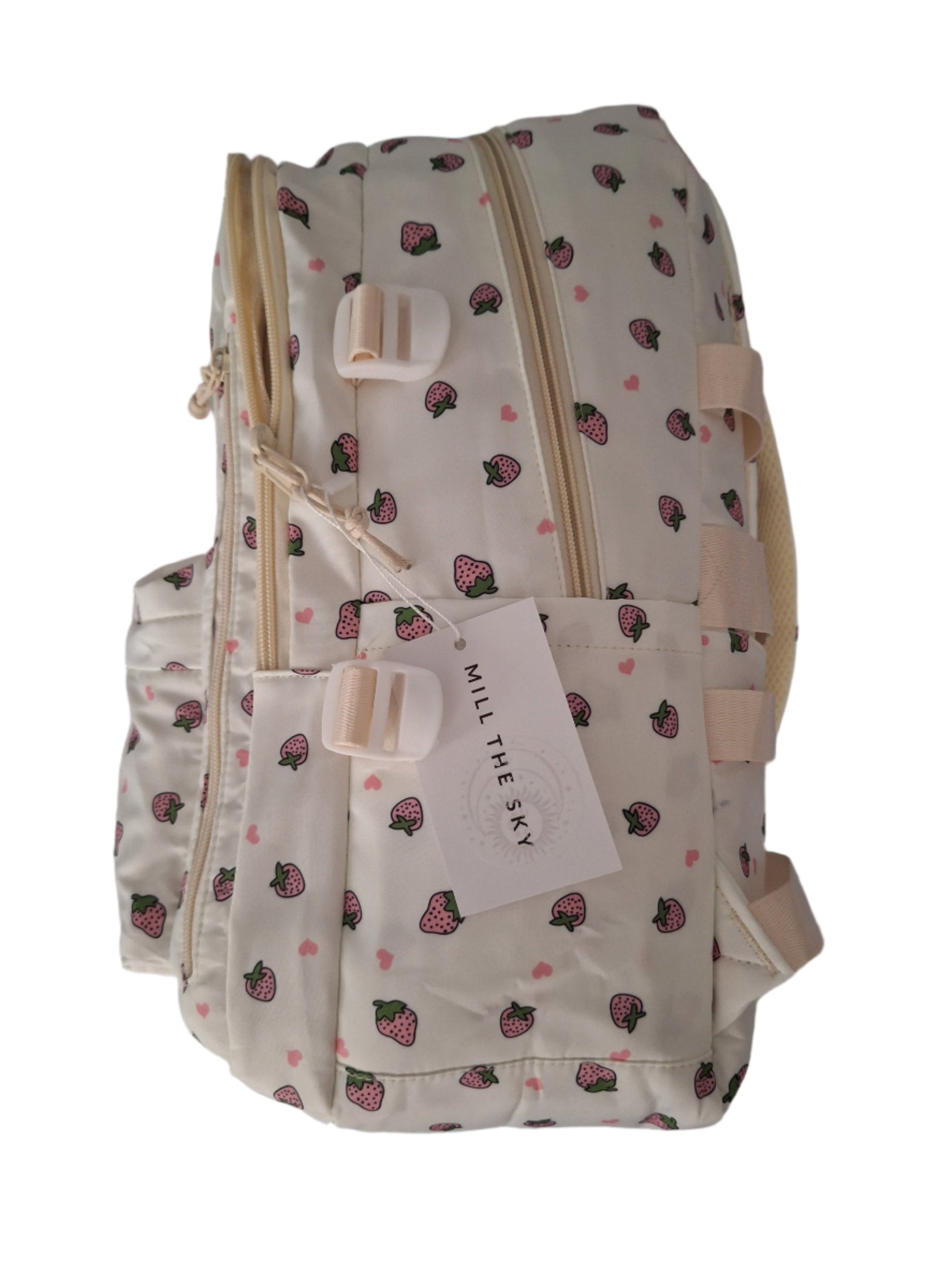 Mill The Sky: Fred-BERRY Stylish Strawberry Print Two-Pouch Casual Day Backpack Mill The Sky