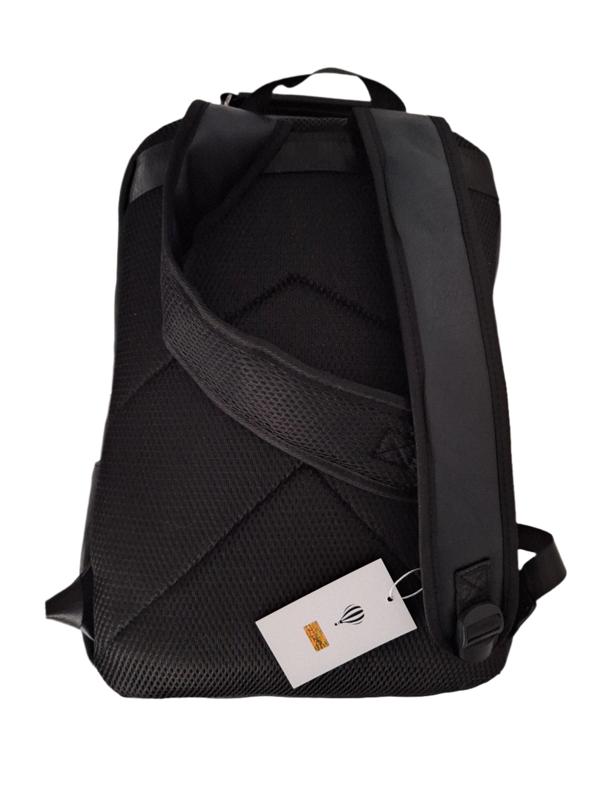 Mill The Sky: Ash-BLOC Square Distressed Faux Leather Fold & Top Hold Backpack. JET BLACK. Heavy Duty Mesh Straps Mill The Sky