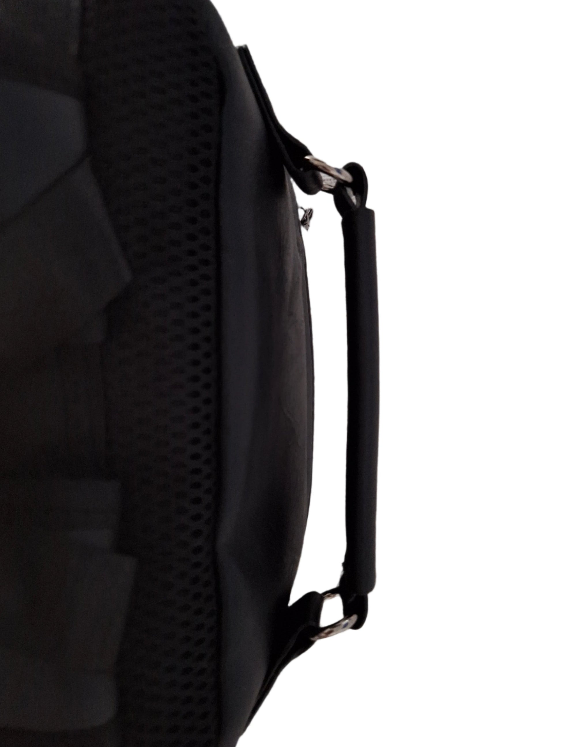 Mill The Sky: Ash-BLOC Square Distressed Faux Leather Fold & Top Hold Backpack. JET BLACK. Heavy Duty Mesh Straps Mill The Sky