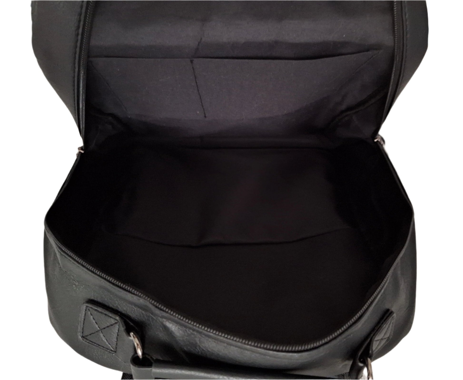 Mill The Sky: Ash-BLOC Square Distressed Faux Leather Fold & Top Hold Backpack. JET BLACK. Heavy Duty Mesh Straps Mill The Sky