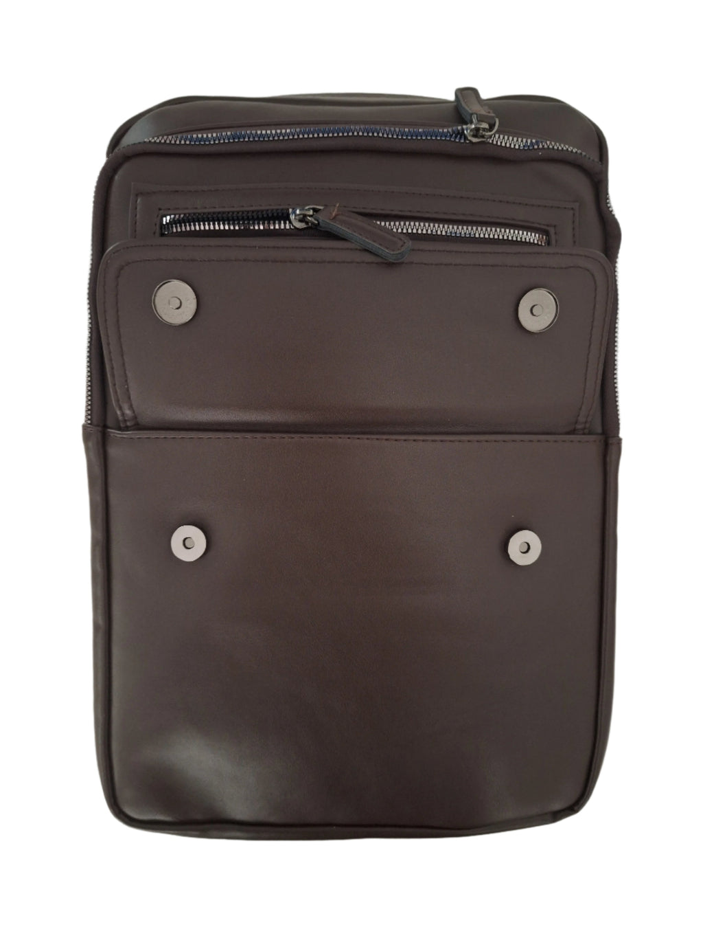 Mill The Sky: Roam-EXEC Square Format Thick Faux Leather City Professional Protective Ultrabook Laptop Backpack. FLAT BROWN. Handcrafted Mill The Sky