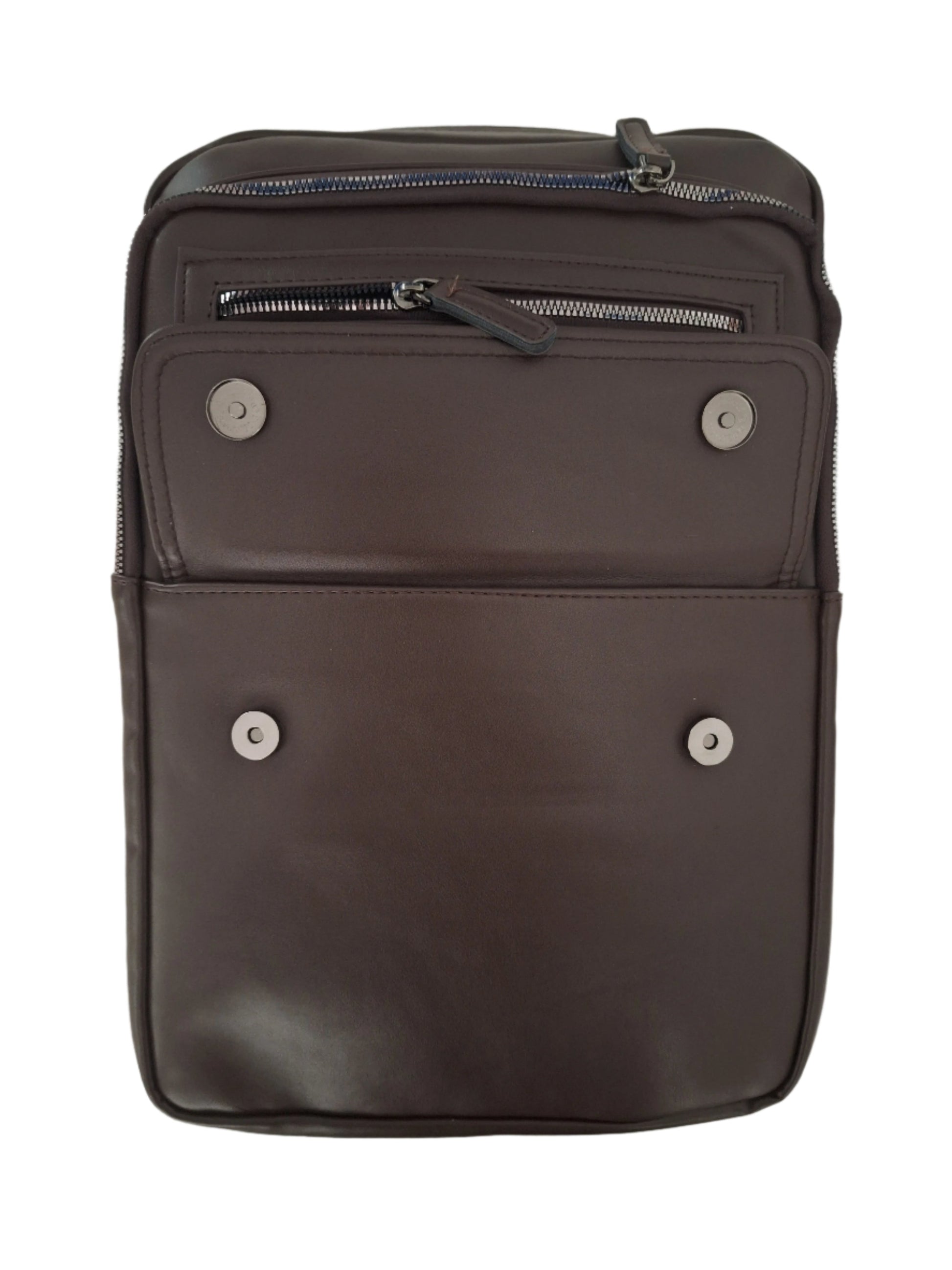 Mill The Sky: Roam-EXEC Square Format Thick Faux Leather City Professional Protective Ultrabook Laptop Backpack. FLAT BROWN. Handcrafted Mill The Sky