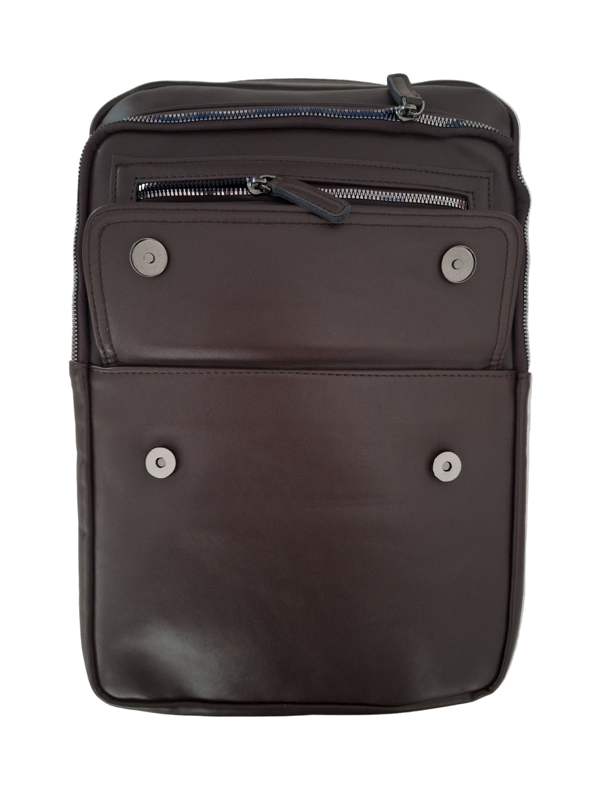 Mill The Sky: Roam-EXEC Square Format Thick Faux Leather City Professional Protective Ultrabook / Laptop Backpack. FLAT BROWN. Handcrafted Mill The Sky