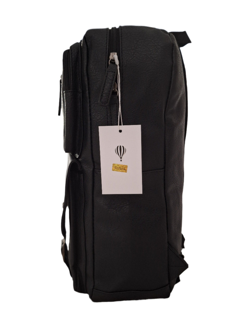 Mill The Sky: Travel-CUBE Heavy Duty Square Retro Vibe Faux Leather Backpack. JET BLACK. Handcrafted Mill The Sky
