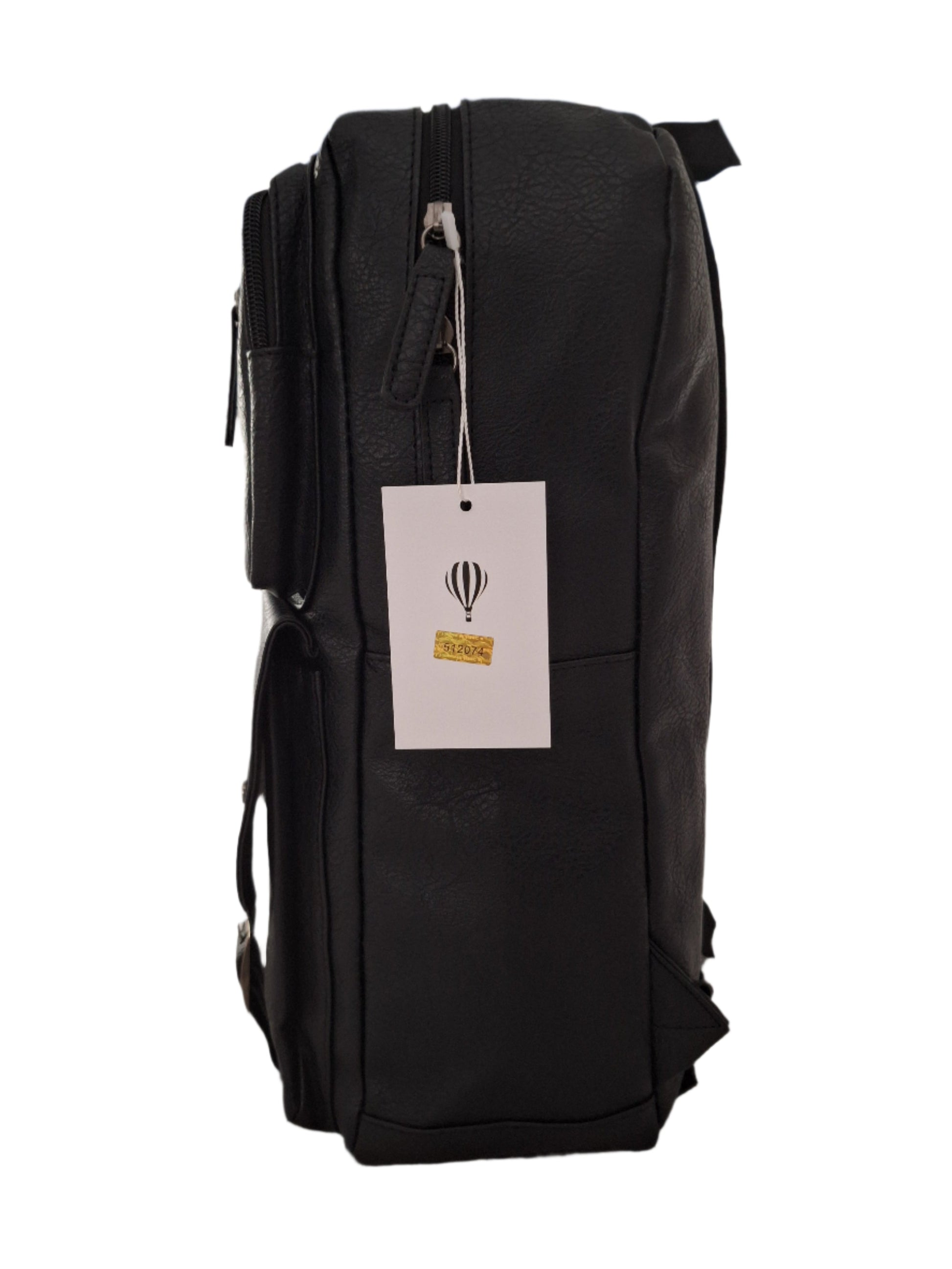 Mill The Sky: Travel-CUBE Heavy Duty Square Retro Vibe Faux Leather Backpack. JET BLACK. Handcrafted Mill The Sky